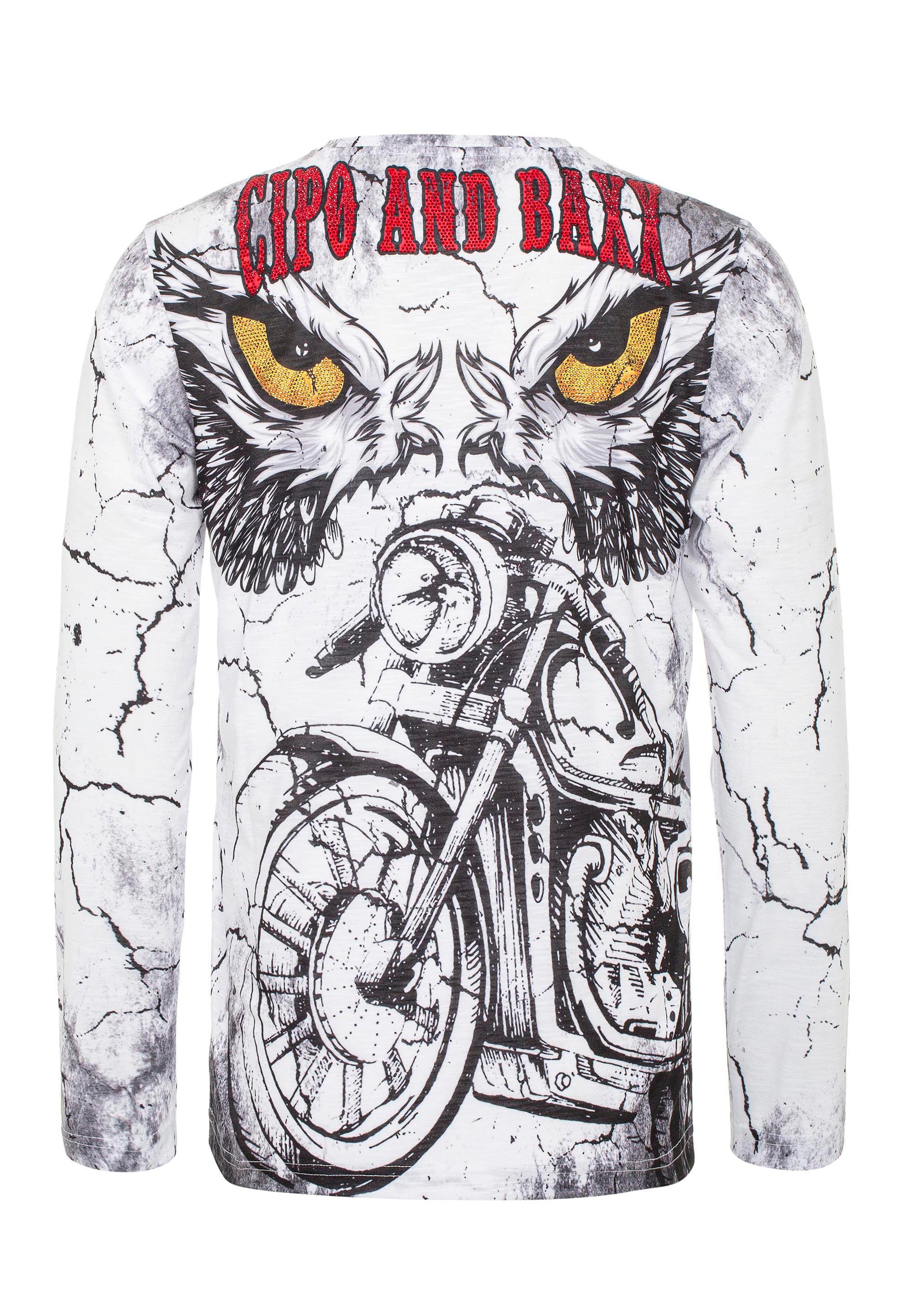 Cipo & Baxx Langarmshirt, mit Motorrad-Prints