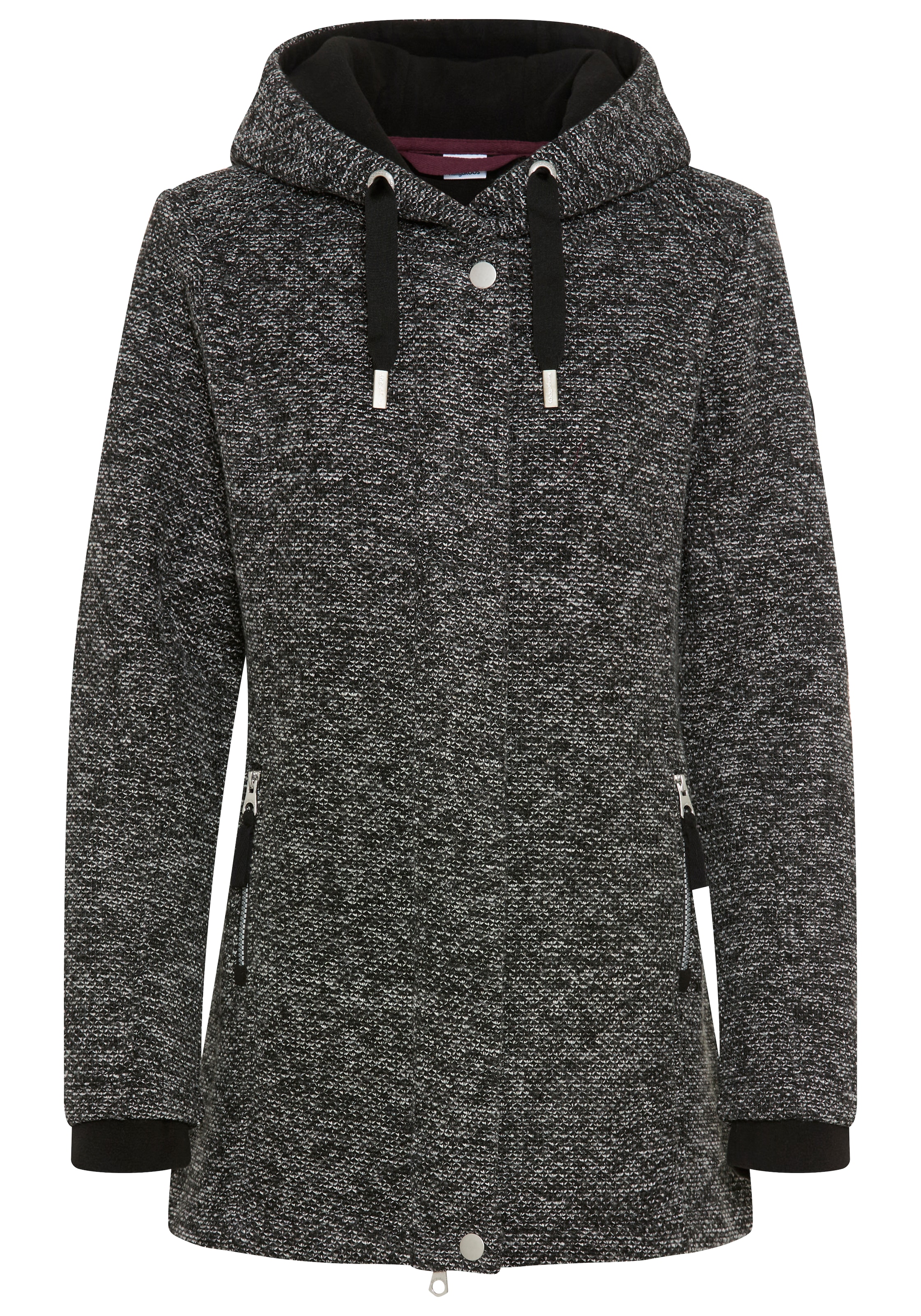 KangaROOS Strickfleecejacke mit Kapuze mit 2-Wege-Reißverschluss und Druckknöpfen, hüftbedeckend