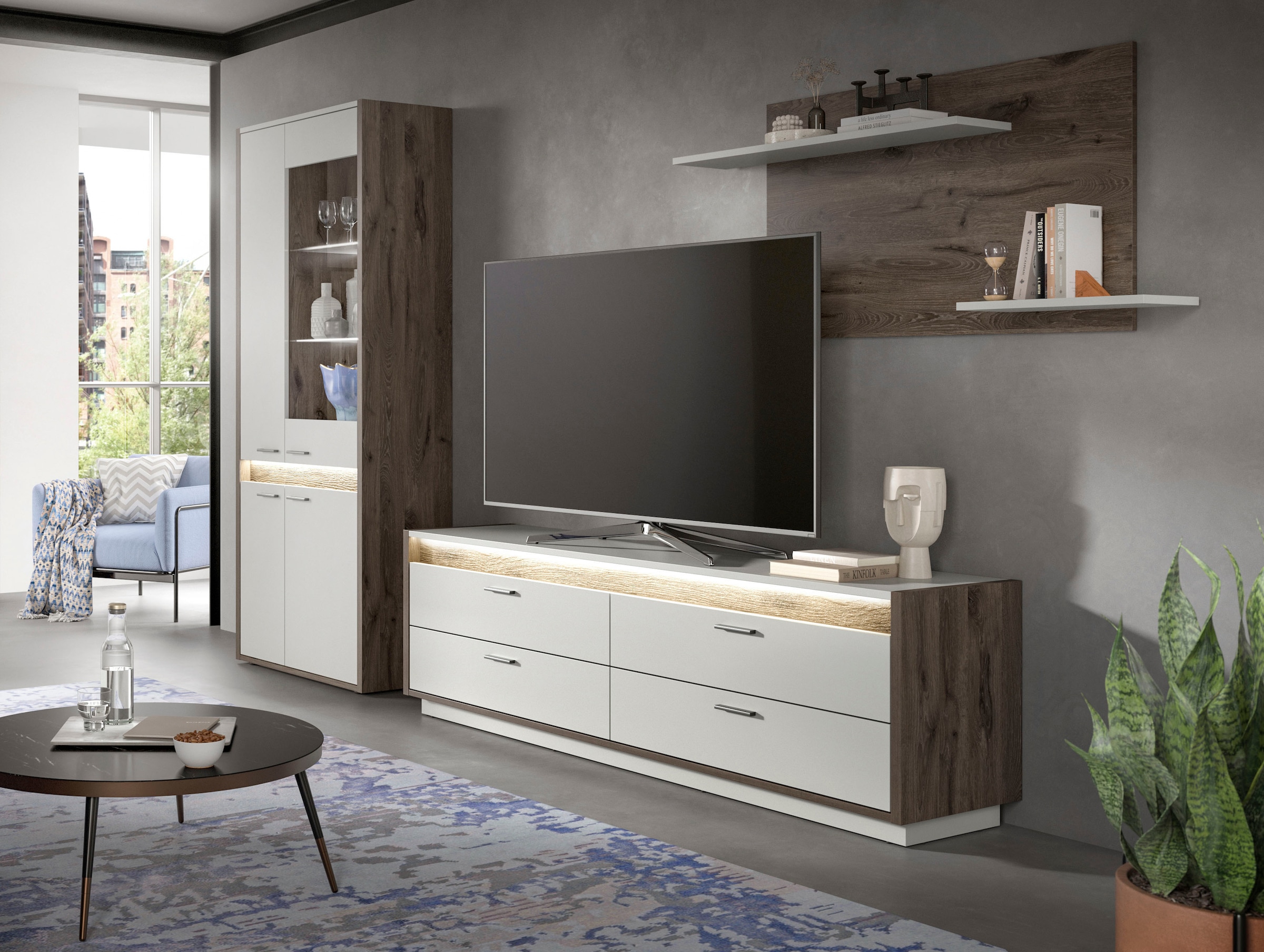 INOSIGN Wohnwand »Treviso, Breite 299 cm, bestehend aus: 1x Vitrine, 1x Lowboard und«, (3 St.), 1x Wandboard, Kombination, Wohnkombination, Mediawand, TV-Wand
