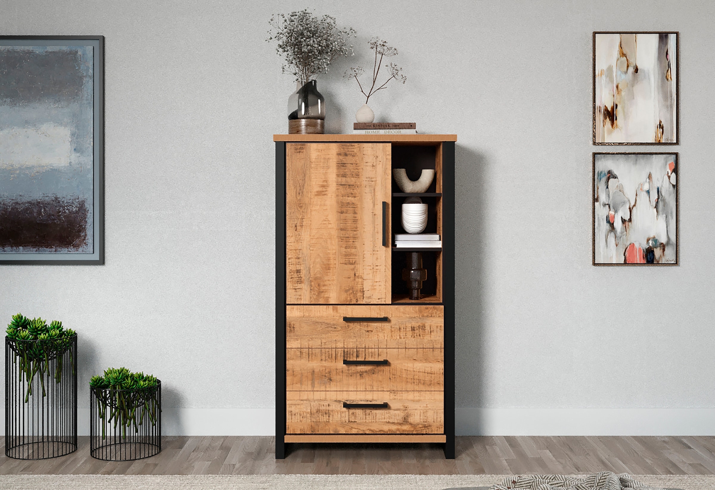 Home affaire Highboard "Elda" 1 Stk. tlg. Vitrine mit 1 Tür & 3 Schubladen günstig online kaufen