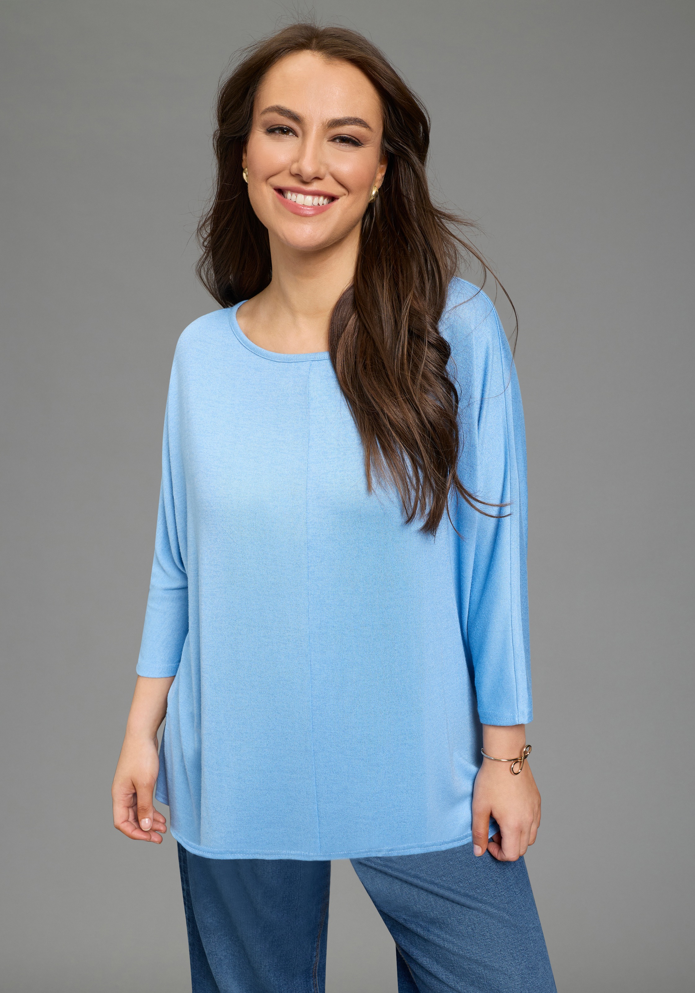 Laura Scott CURVE 3/4 Arm-Pullover »aus leichtem Jerseymaterial« leichter Jerseystrick mit fließender, figurschmeichelnder Passform