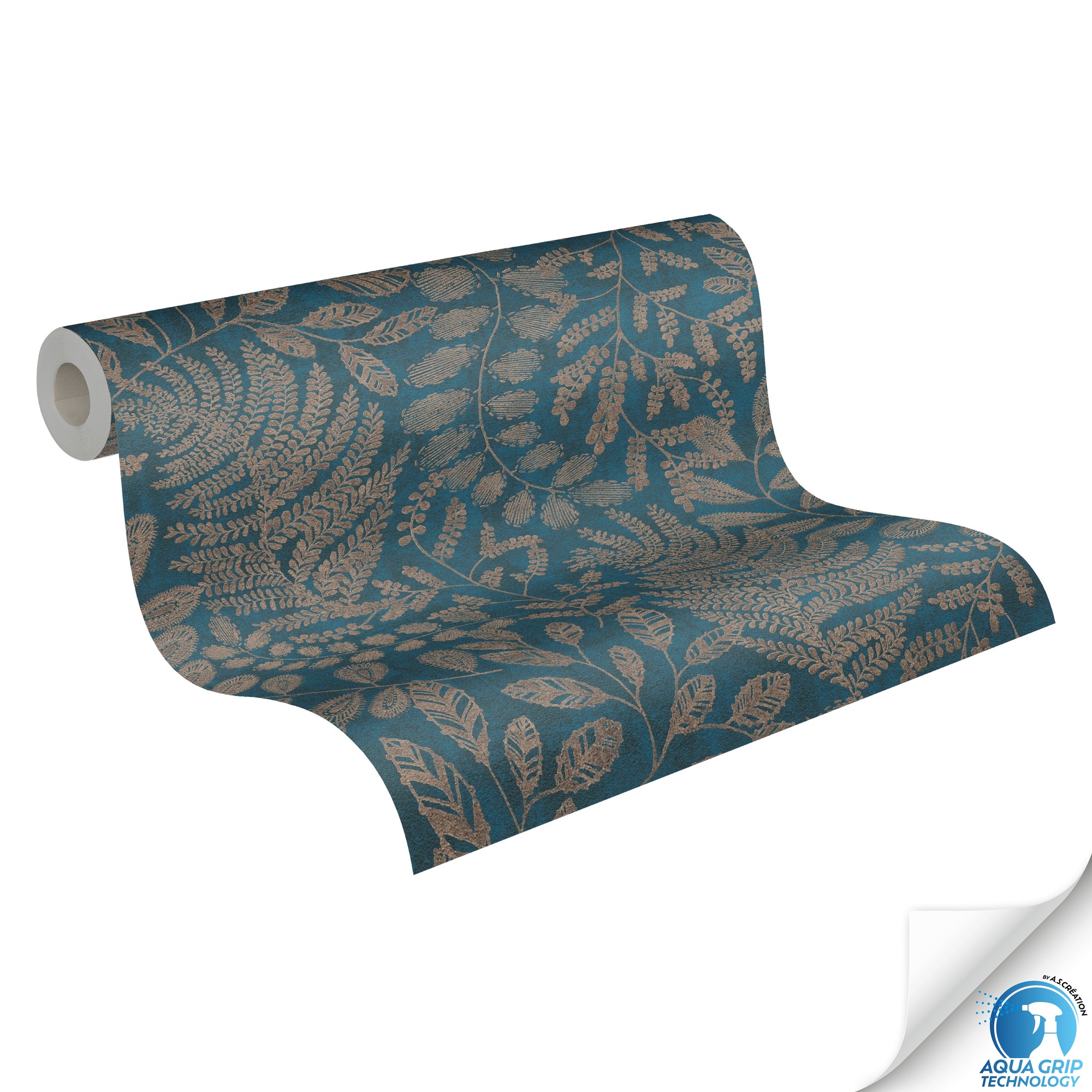 living walls Vliestapete »DesignDrop vorgeleimte Tapete Floral Blau Braun Metallic«, matt, Vliestapete vorgekleistert floral für Schlafzimmer Wohnzimmer Küche
