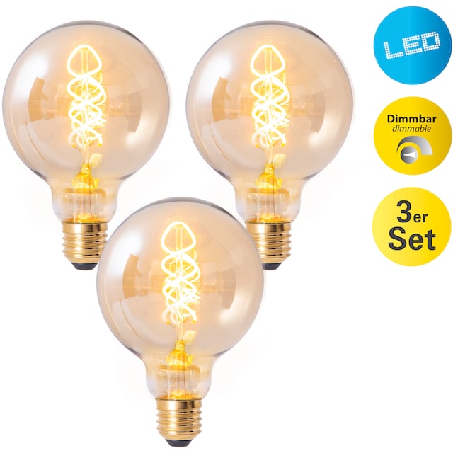 näve LED-Leuchtmittel »Dilly«, E27, 3 St., Warmweiß, Retro Ø 9,5cm  Filament, 3er Set, Effieziensklasse: G, E27/4W LED bestellen | BAUR