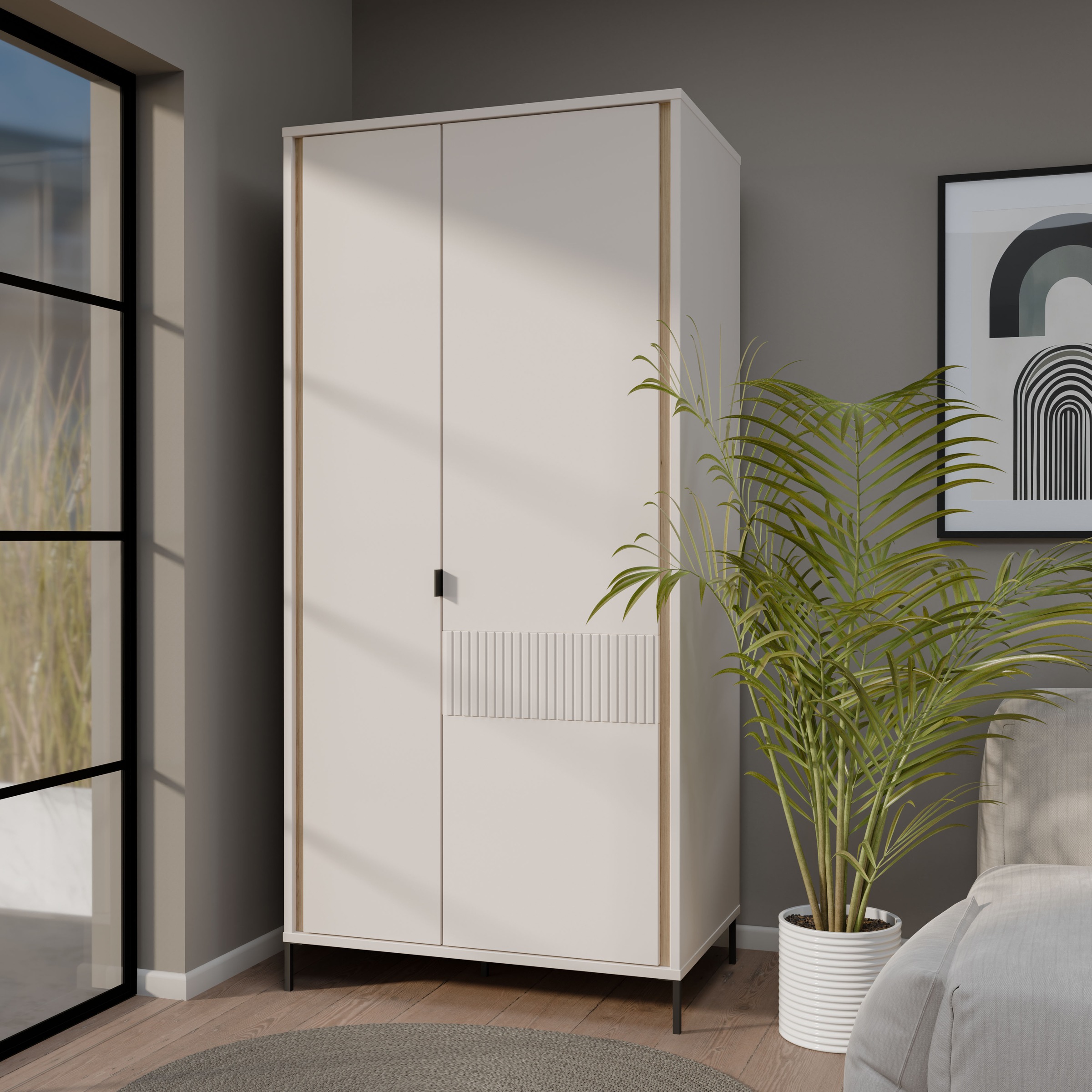 FORTE Kleiderschrank »Forte Seravel Drehtürenschrank, Lamellenoptik, 2 Türen« B/H/T 94,1/199,2/60,5 cm, Metallfüße
