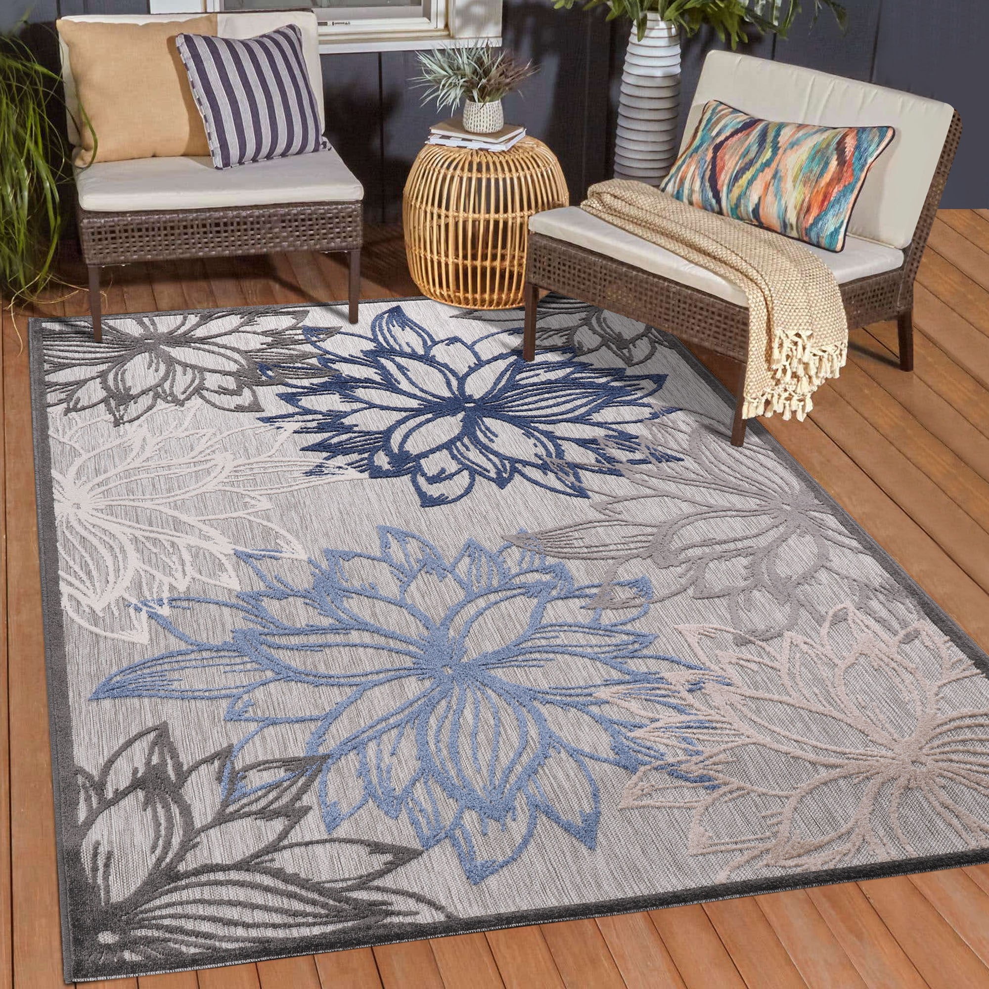 Sanat Teppich "Floral 2 Outdoor, auch als Läufer und rund" rechteckig 6 mm Höhe In- und Outdoor geeignet, Blumen, Balkon, Terrasse, Außenbereich