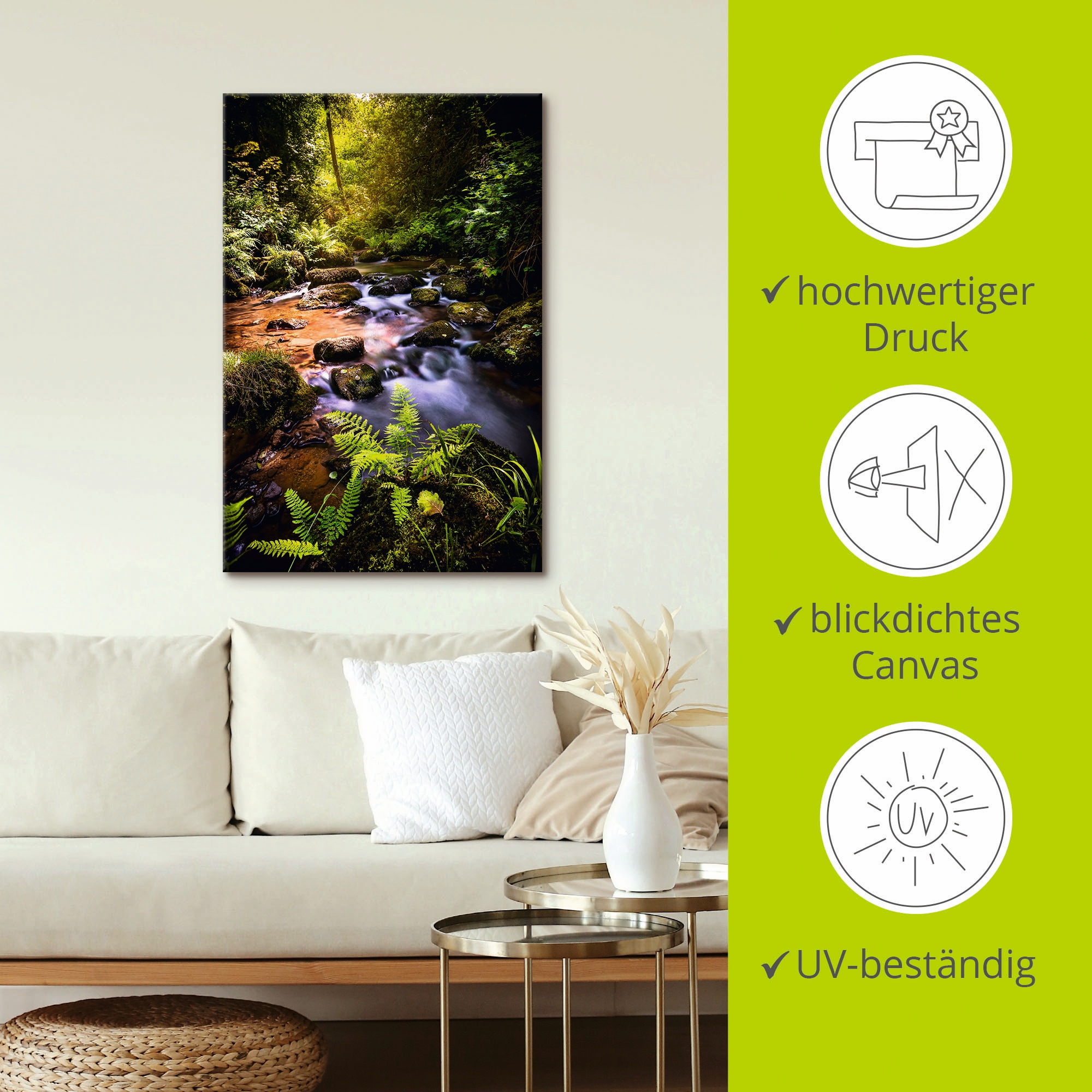 Artland Wandbild »Wildbach im Wald«, Gewässer, (1 St.), als Alubild, Outdoorbild, Leinwandbild, Wandaufkleber, versch. Größen