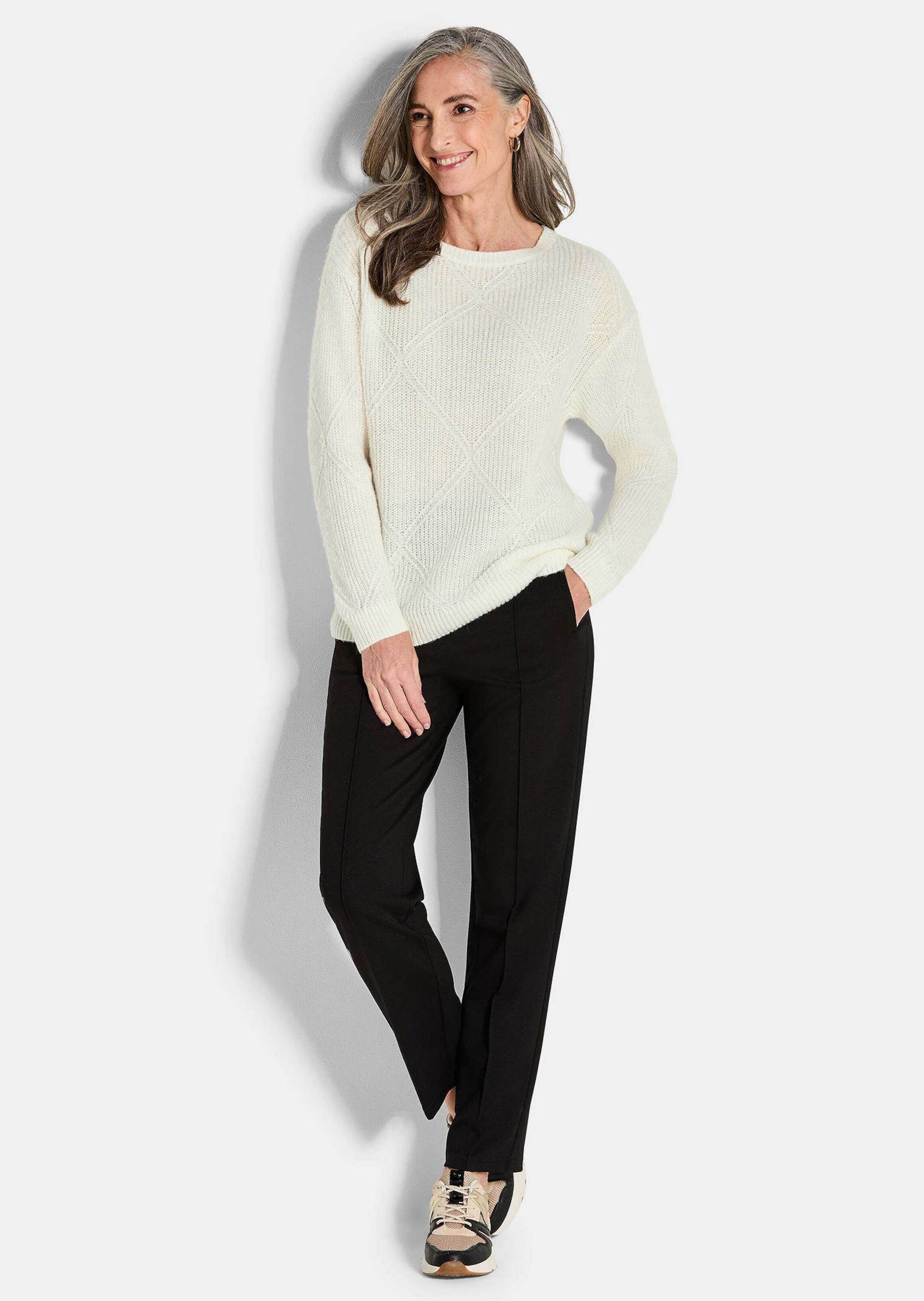 GOLDNER Rundhalspullover "Langarm Pullover mit Rautenmuster" günstig online kaufen