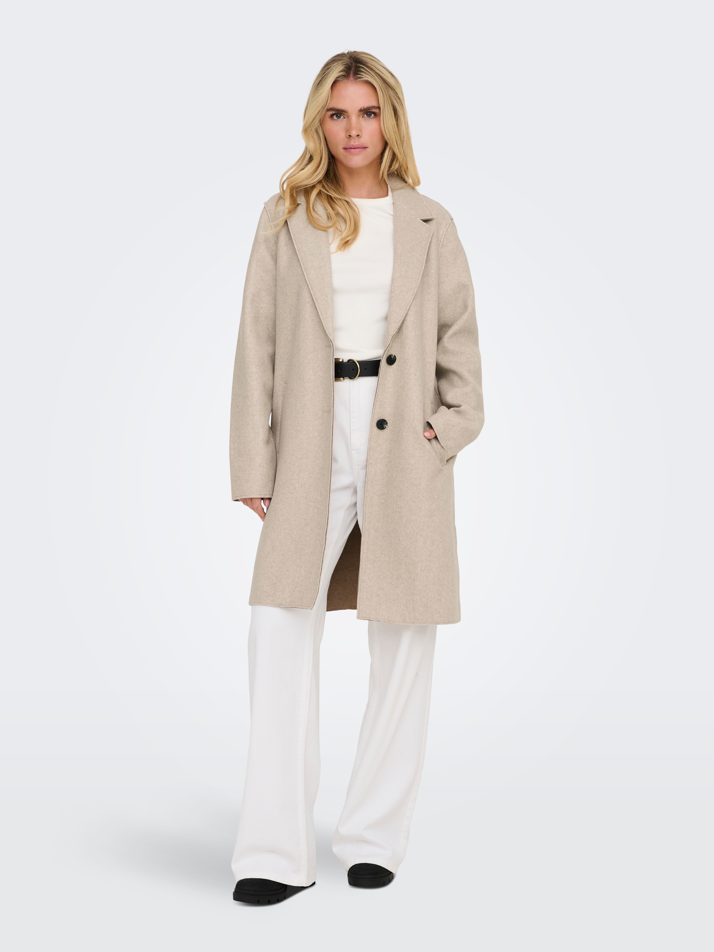 Langmantel ONLY "ONLCARRIE BONDED COAT OTW NOOS", Damen, Gr. XS, beige (humus detail:melange), Web, Obermaterial: 100% Polyester, meliert, weit ca. Mitte Oberschenkel, V-Ausschnitt, Mäntel, Polyester, lässig weit 4
