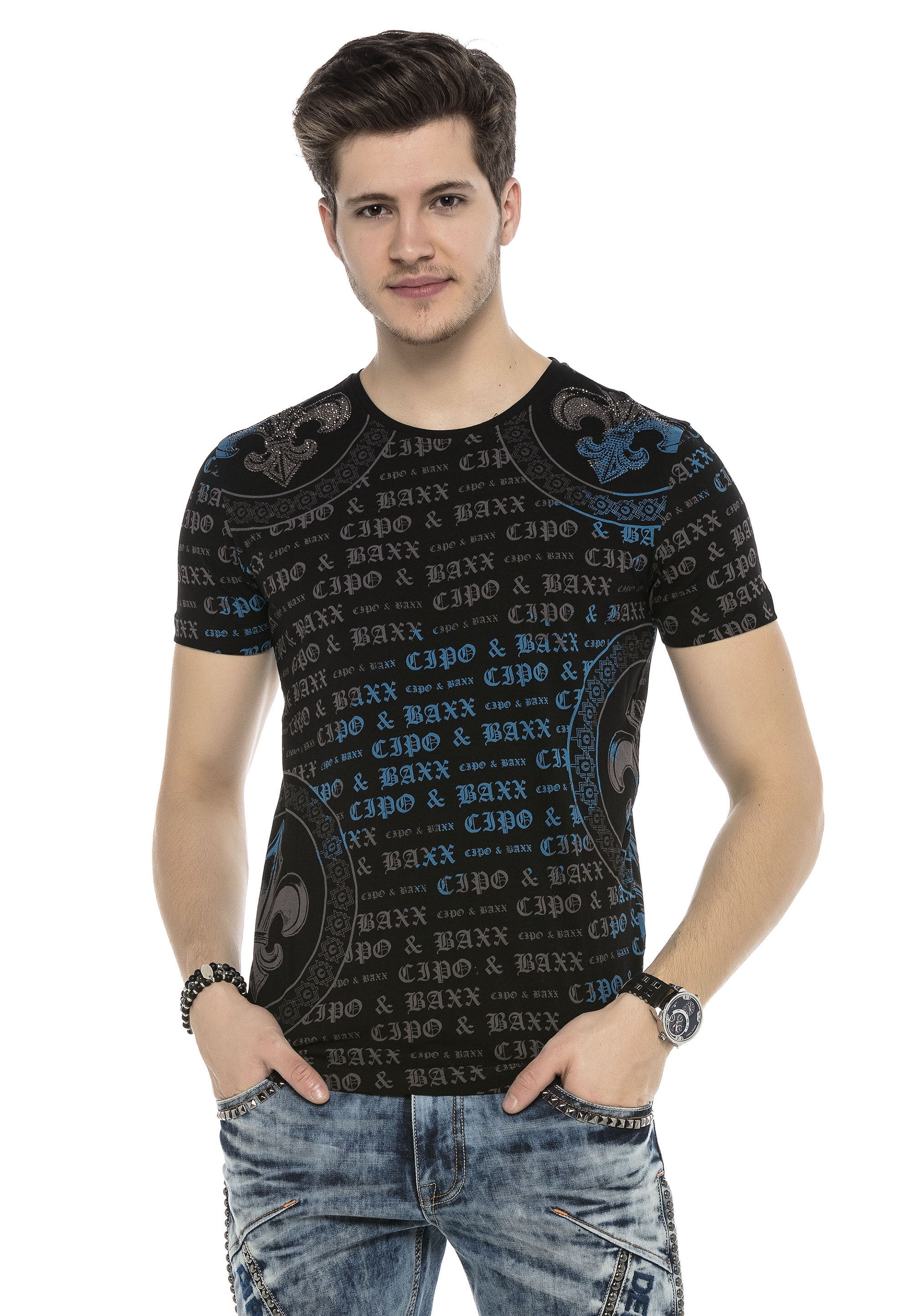 Cipo & Baxx T-Shirt "T-Shirt", Alloverprint mit Markenschriftzug günstig online kaufen