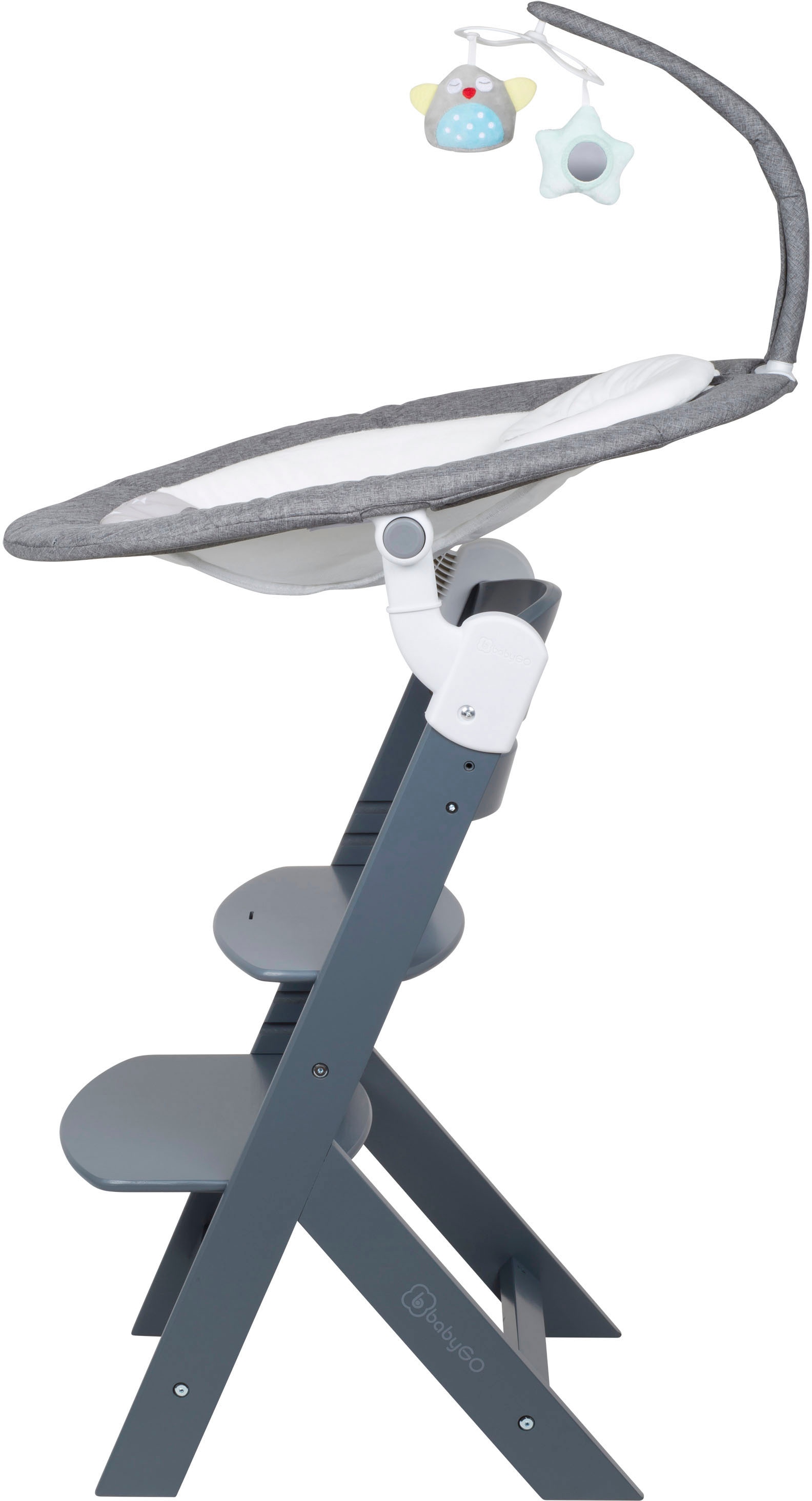 BabyGo Hochstuhl »Family Homey Set, grau/hellgrau«, mit elektrischer Babywippe inkl. Spielbogen