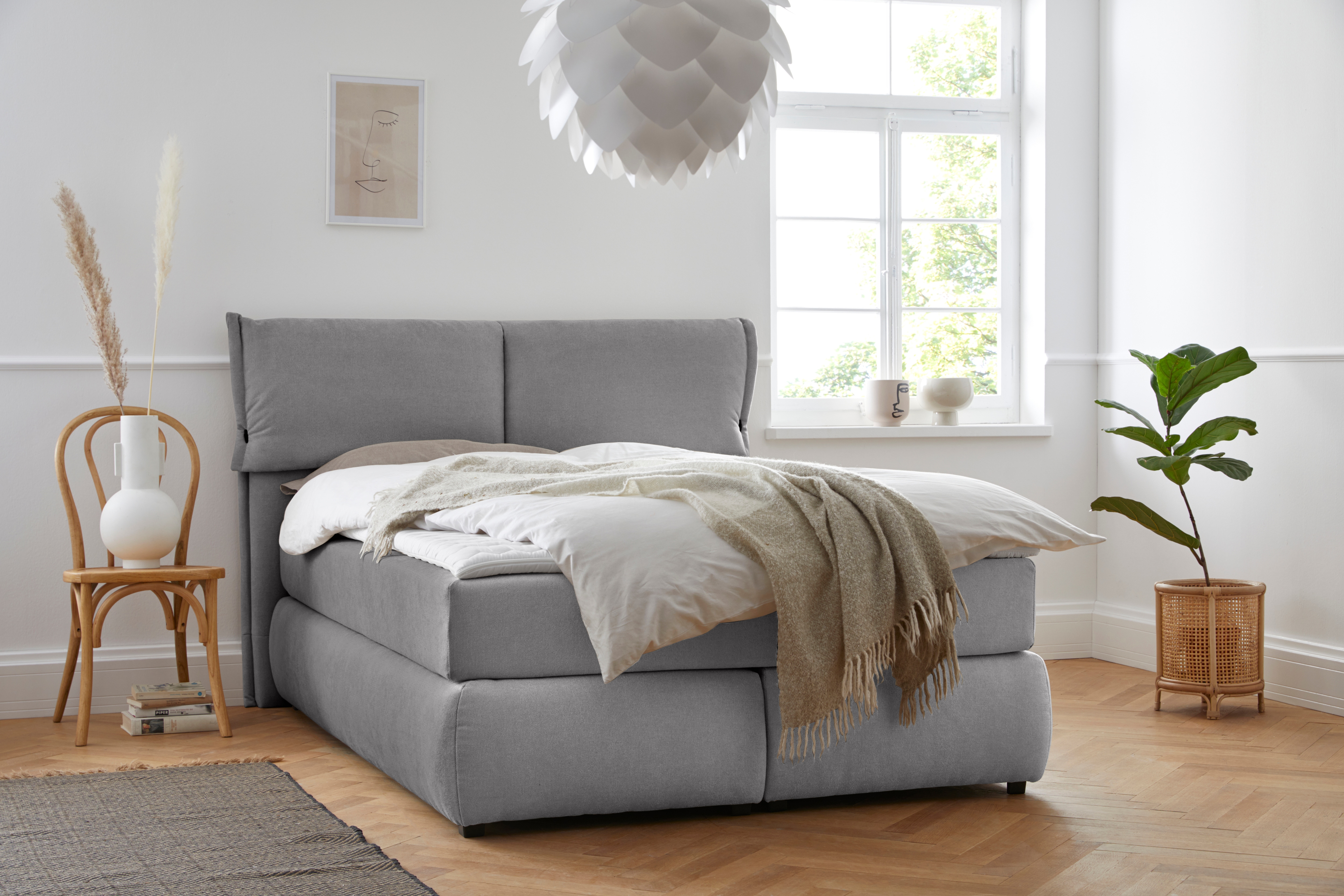 OTTO home Boxspringbett "Jenson" in 4 Farben, 4 Breiten, 3 Matratzenarten in 2 Härtegraden, Topper