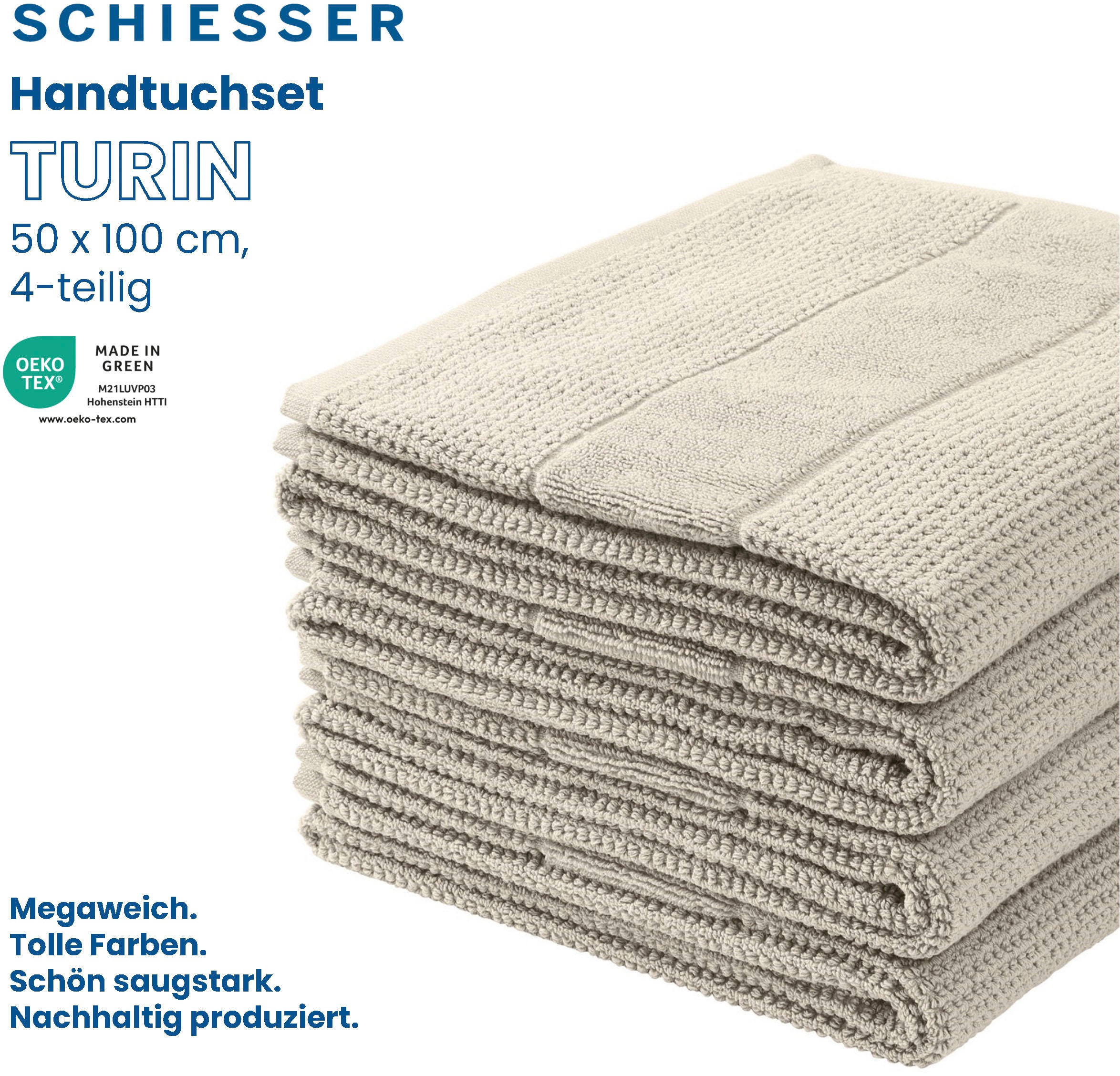 Schiesser Handtücher »Schiesser Handtücher Turin im 4er Set aus 100%  Baumwolle«, (4 St.), Reiskorn-Optik | BAUR