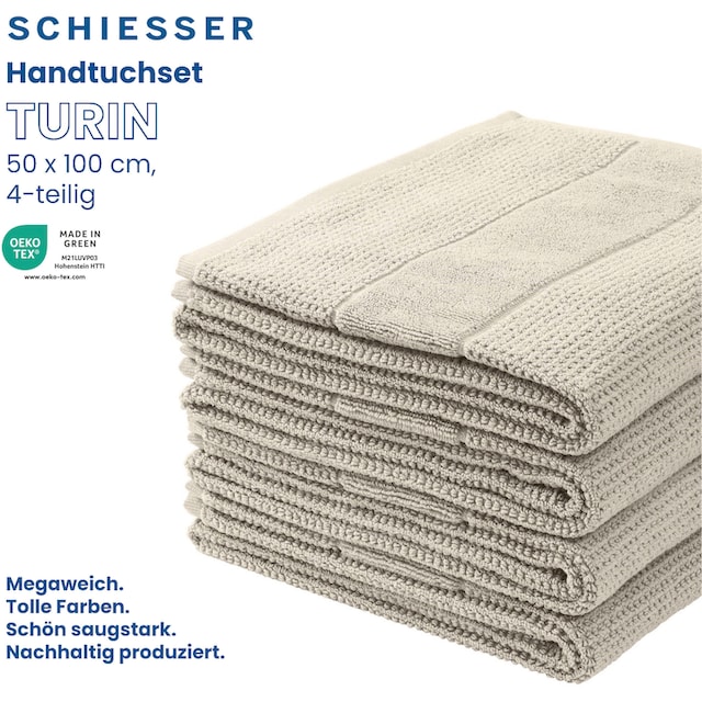 Schiesser Handtücher »Schiesser Handtücher Turin im 4er Set aus 100%  Baumwolle«, (4 St.), Reiskorn-Optik | BAUR