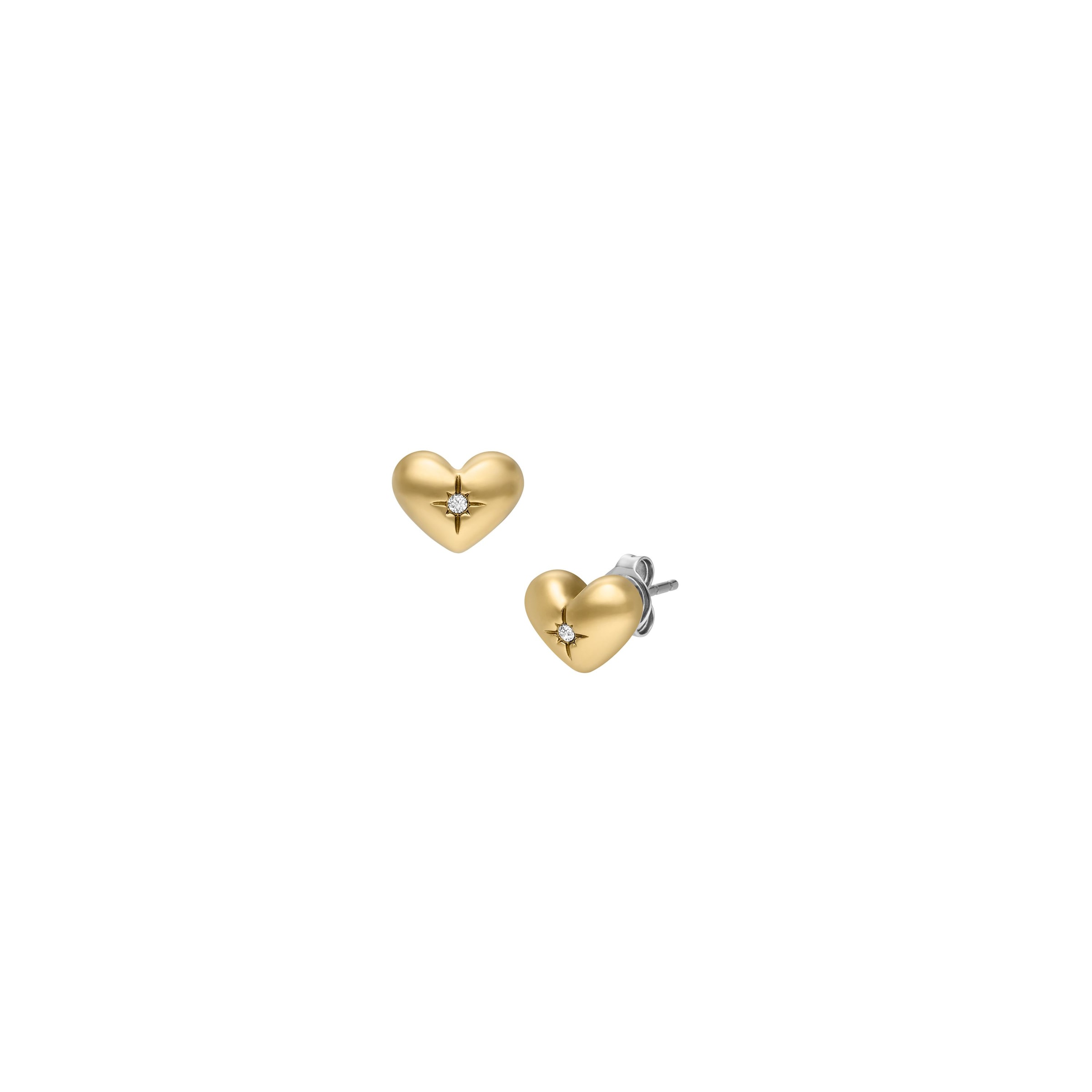 Paar Ohrstecker FOSSIL "Schmuck Geschenk Edelstahl Ohrringe SADIE Herz", gold (gelbgoldfarben, edelstahlfarben, kristallweiß, kristallweiß), Ohrringe, Damen, Edelstahl, mit Glasstein 2