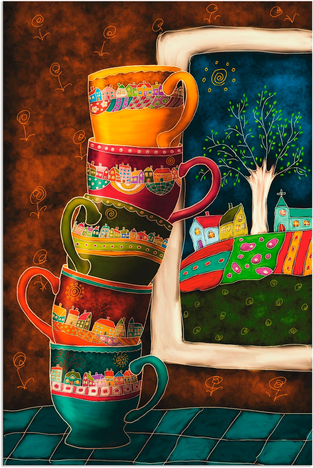 Artland Wandbild "Fröhliche Kaffeetassen" Getränke 1 Stk. tlg. als Alubild, Leinwandbild, Poster in verschied. Größen