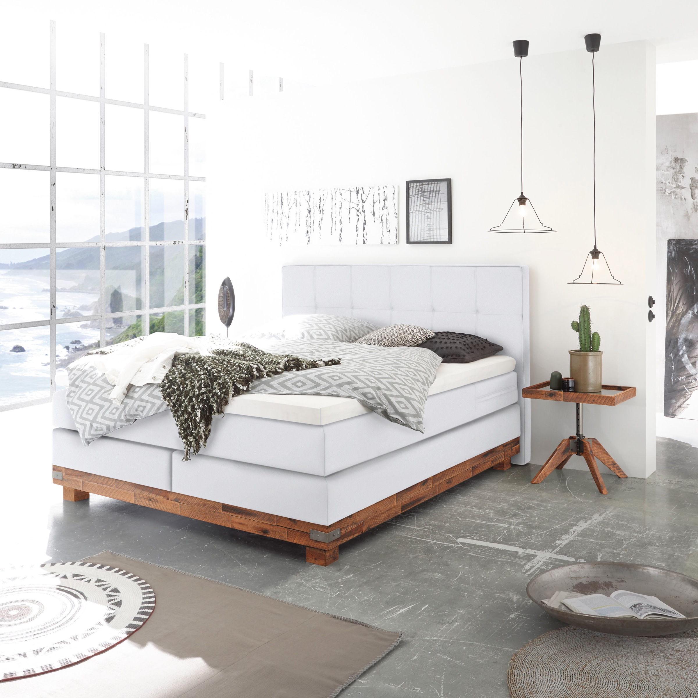 HASENA Boxspringbett "Boston" Massivholz-Sockel, Punktsteppung im Kopfteil, günstig online kaufen
