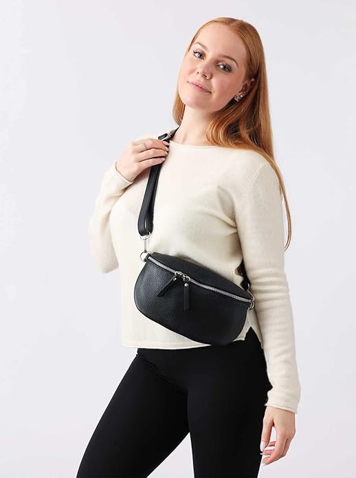 Zwillingsherz Umhängetasche »XXL Crossbody Bag Leder«, Große Umhängetasche mit Reißverschluss