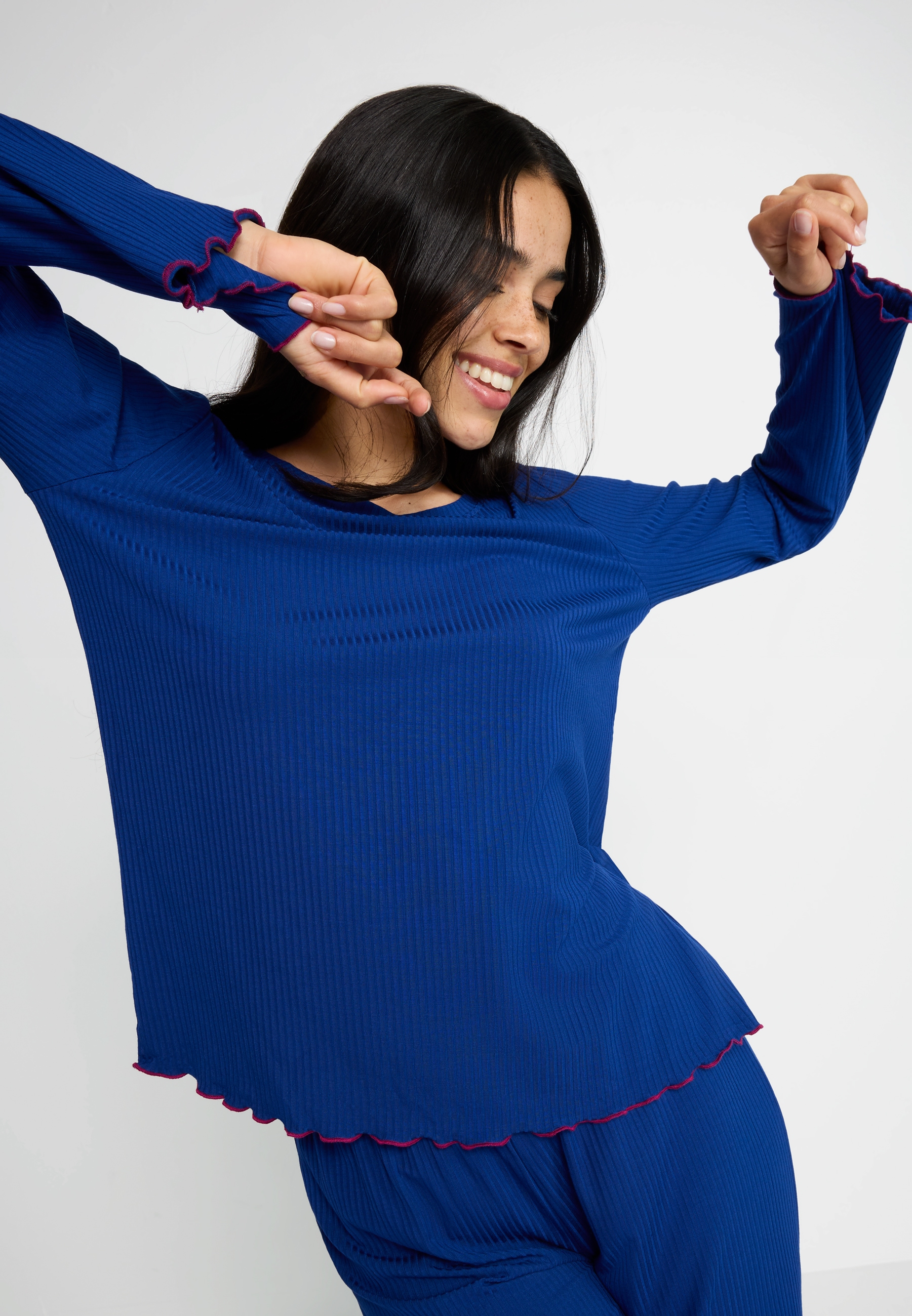 LSCN by LASCANA Pyjama Set, 2 Stk. mit süßen Kräuselsäumen