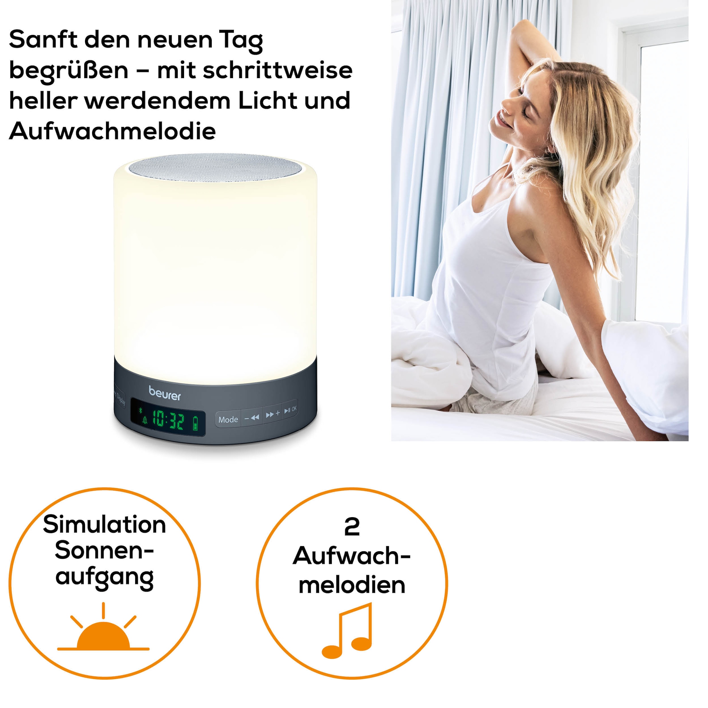 BEURER Tageslichtwecker »WL 50 Lichtwecker, simuliert den Sonnenaufgang für sanftes Aufwachen«, Mit farbigem Stimmungslicht, mit Radiofunktion und optionalem Weckton