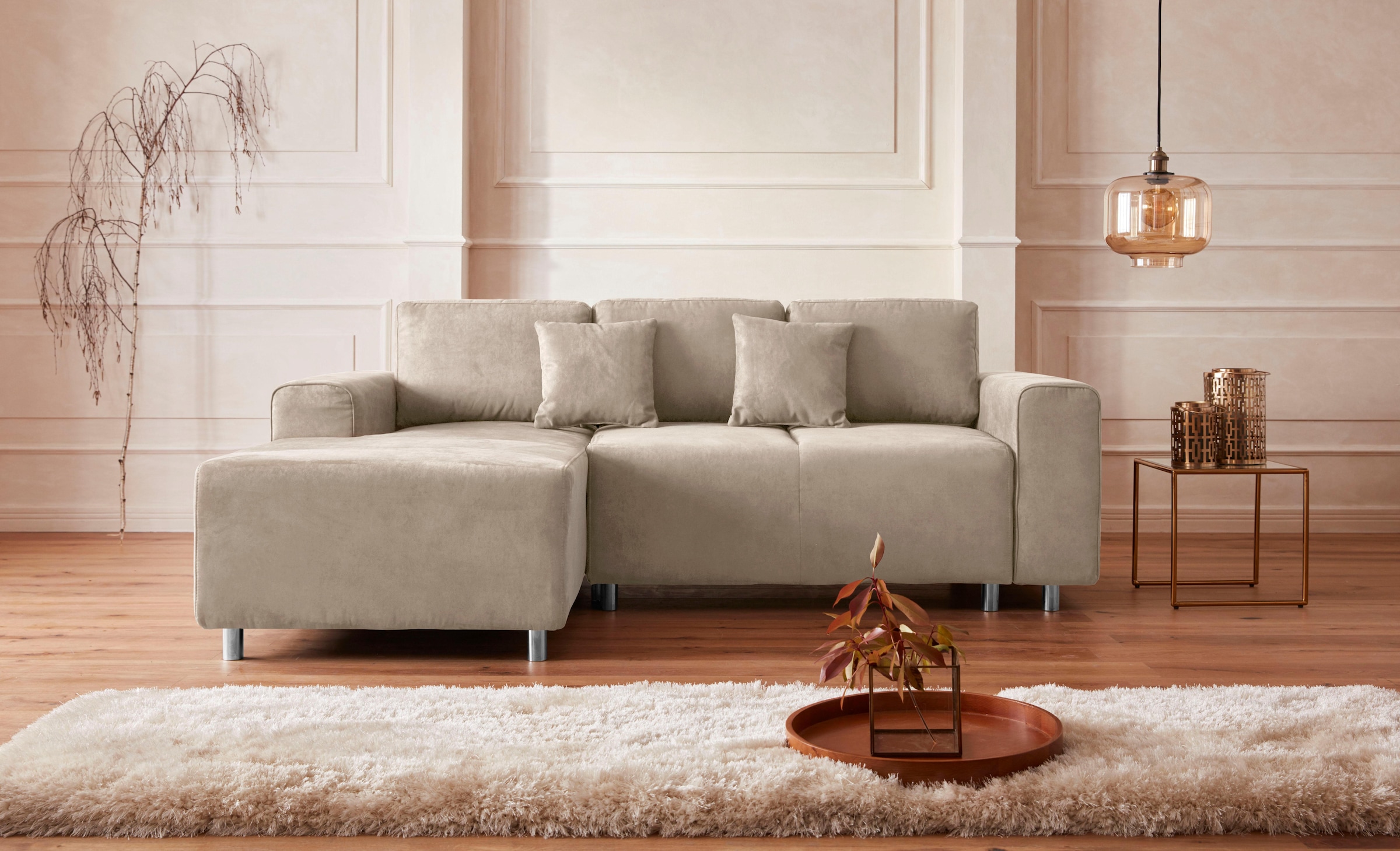 Home affaire Ecksofa "Györ" L-Form, wahlweise mit Bettfunktion und Bettkasten incl. 2 Zierkissen