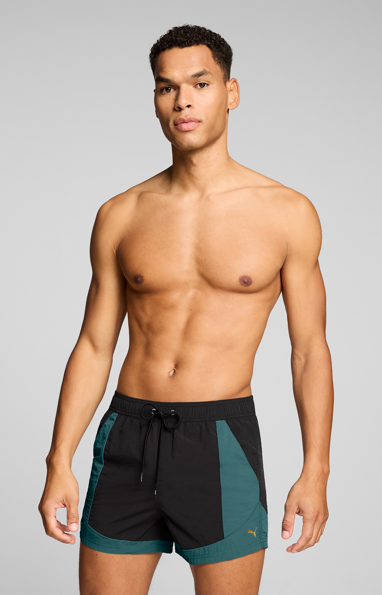 Puma Herren Schwarz Grün Badeshorts Mit Kordelzug Und Seitlichen Taschen von Baur