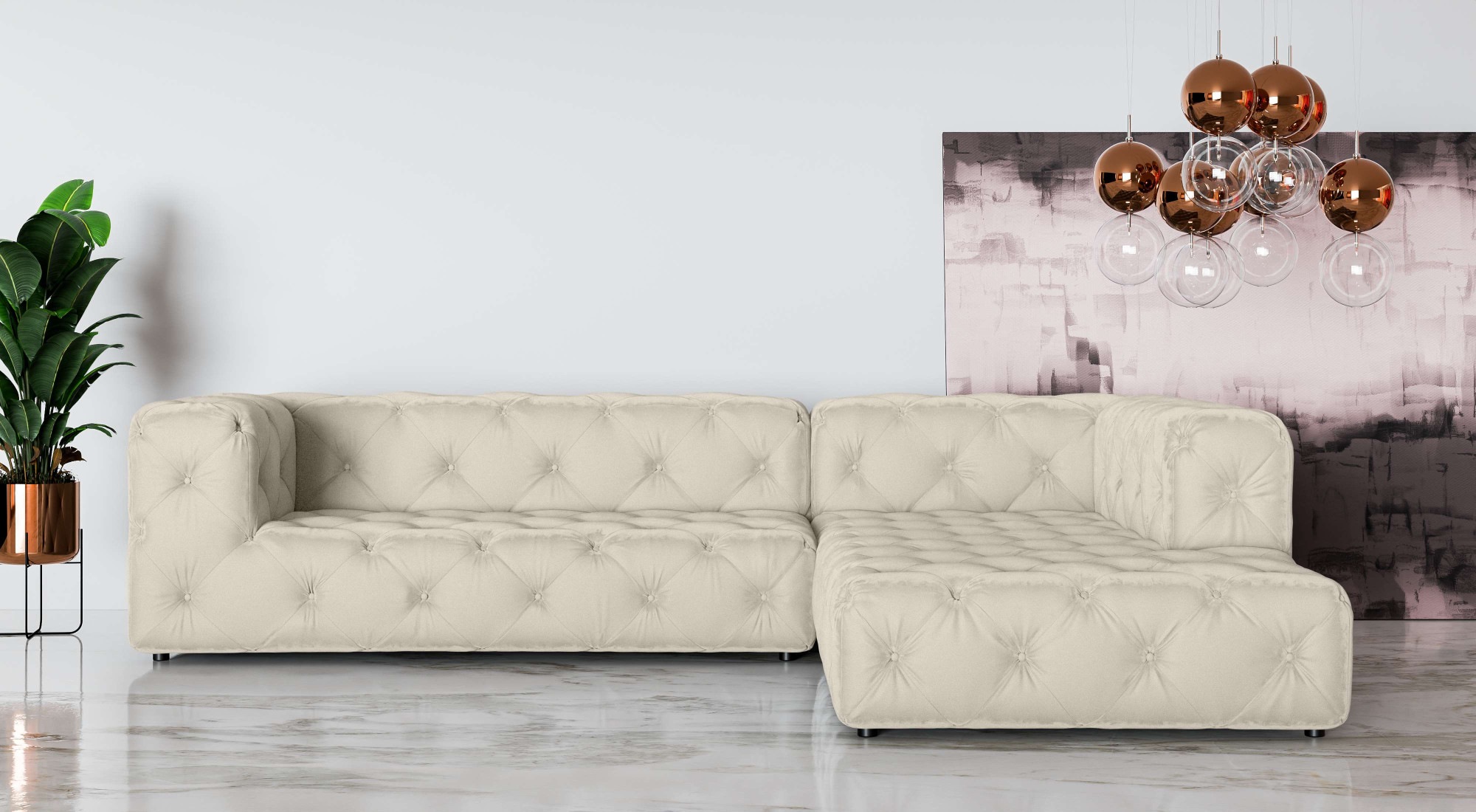 Places of Style Ecksofa »FOLLINA«, L-Form, mit klassischer Chesterfield-Knopfheftung