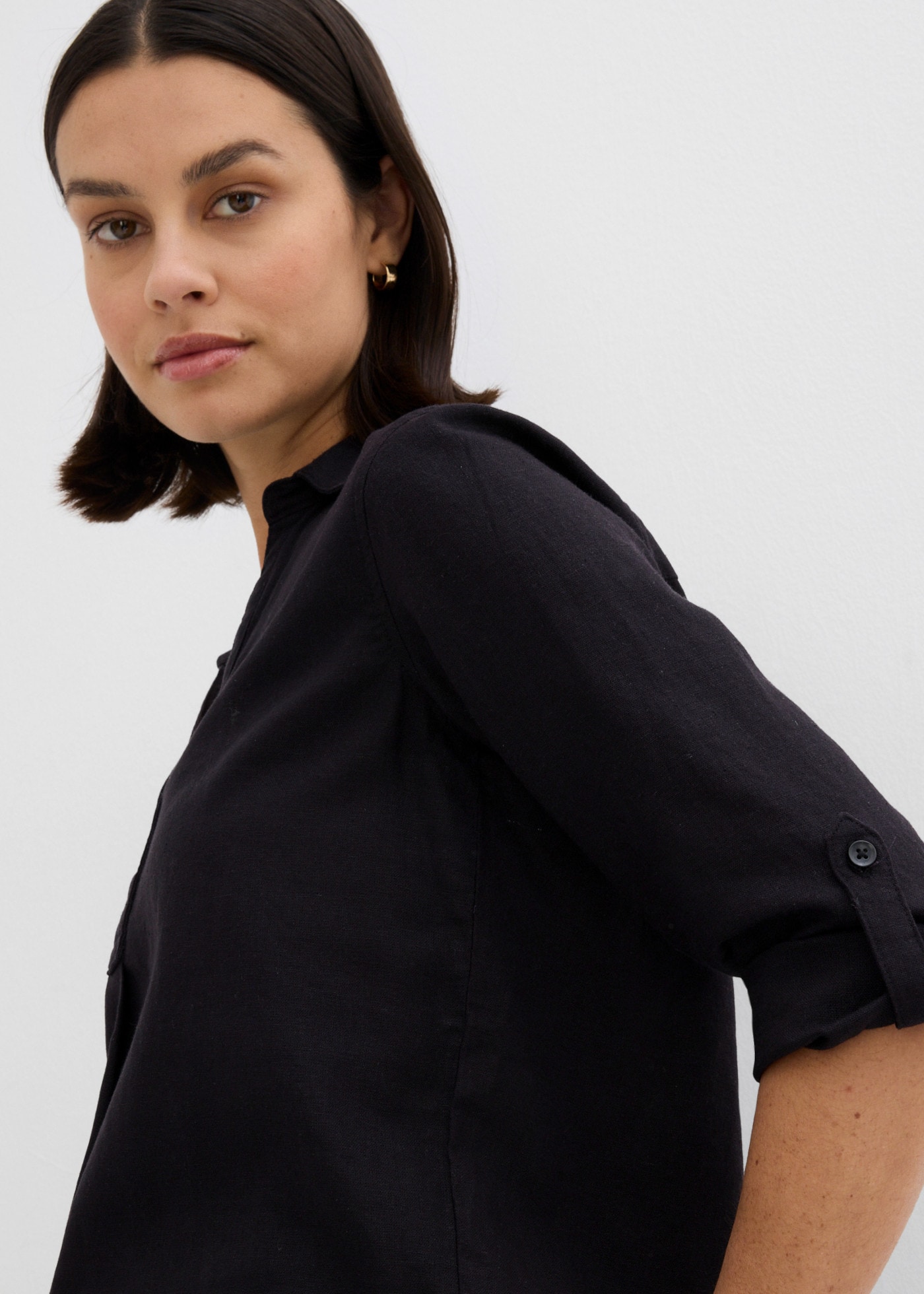bonprix Langarmbluse »3/4-Arm Bluse mit Leinen« figurumspielende Passform, für vielseitige Alltagslooks