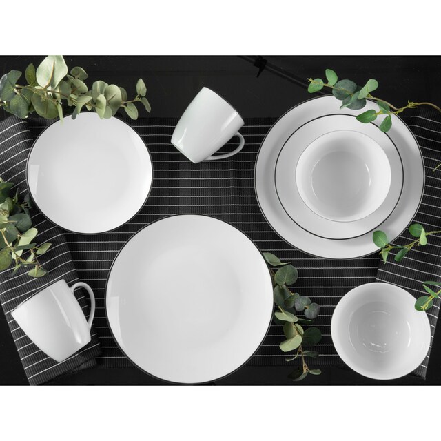 CreaTable Kombiservice »Luna Black Line«, (Set, 16 tlg.), handgemaltes  Liniendekor | BAUR