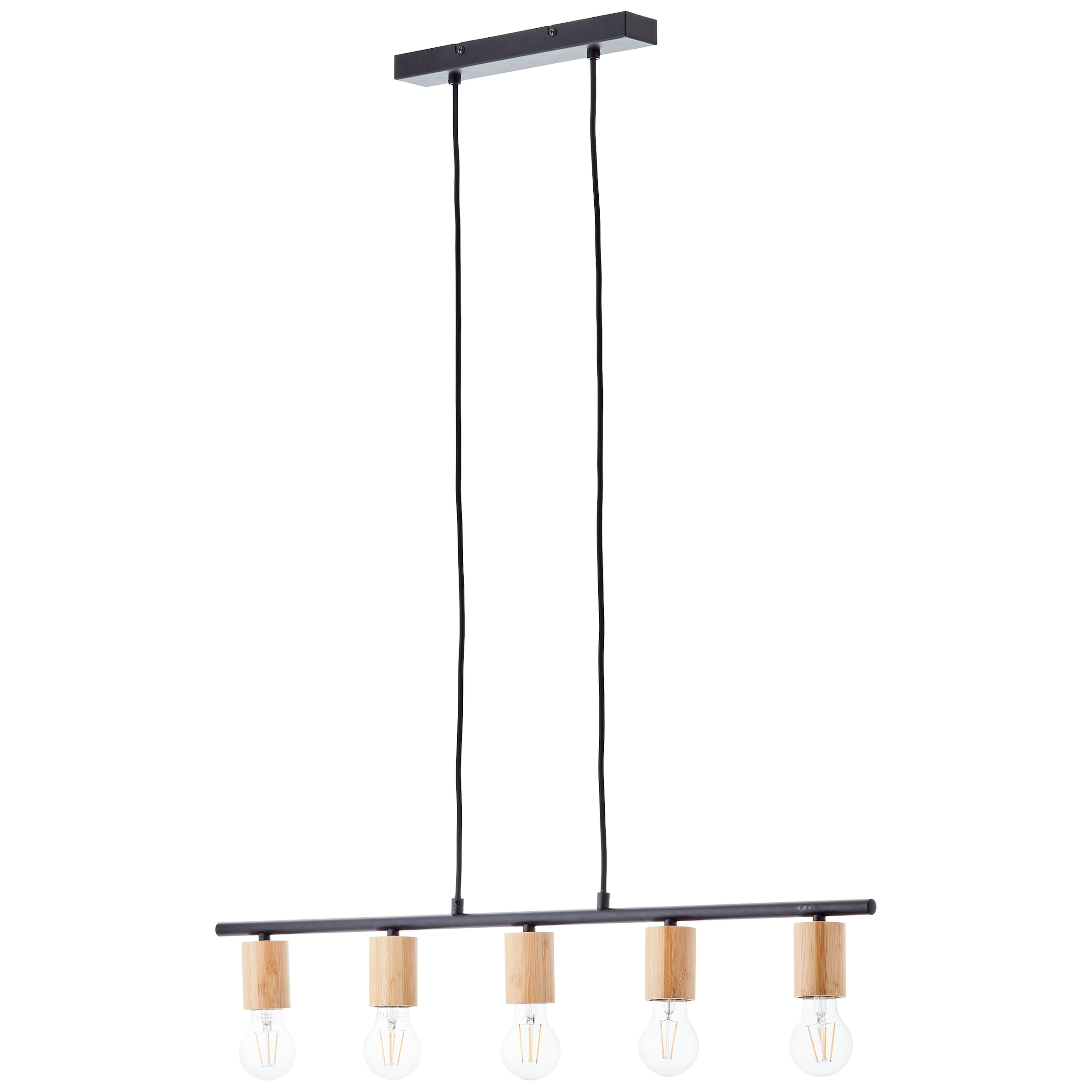 Brilliant Pendelleuchte »Kerry«, 5 flammig, Leuchtmittel E27 | ohne Leuchtmittel, 113 x 80 x 5 cm, 5 x E27, kürzbar, Metall/Bambus, schwarz/natur