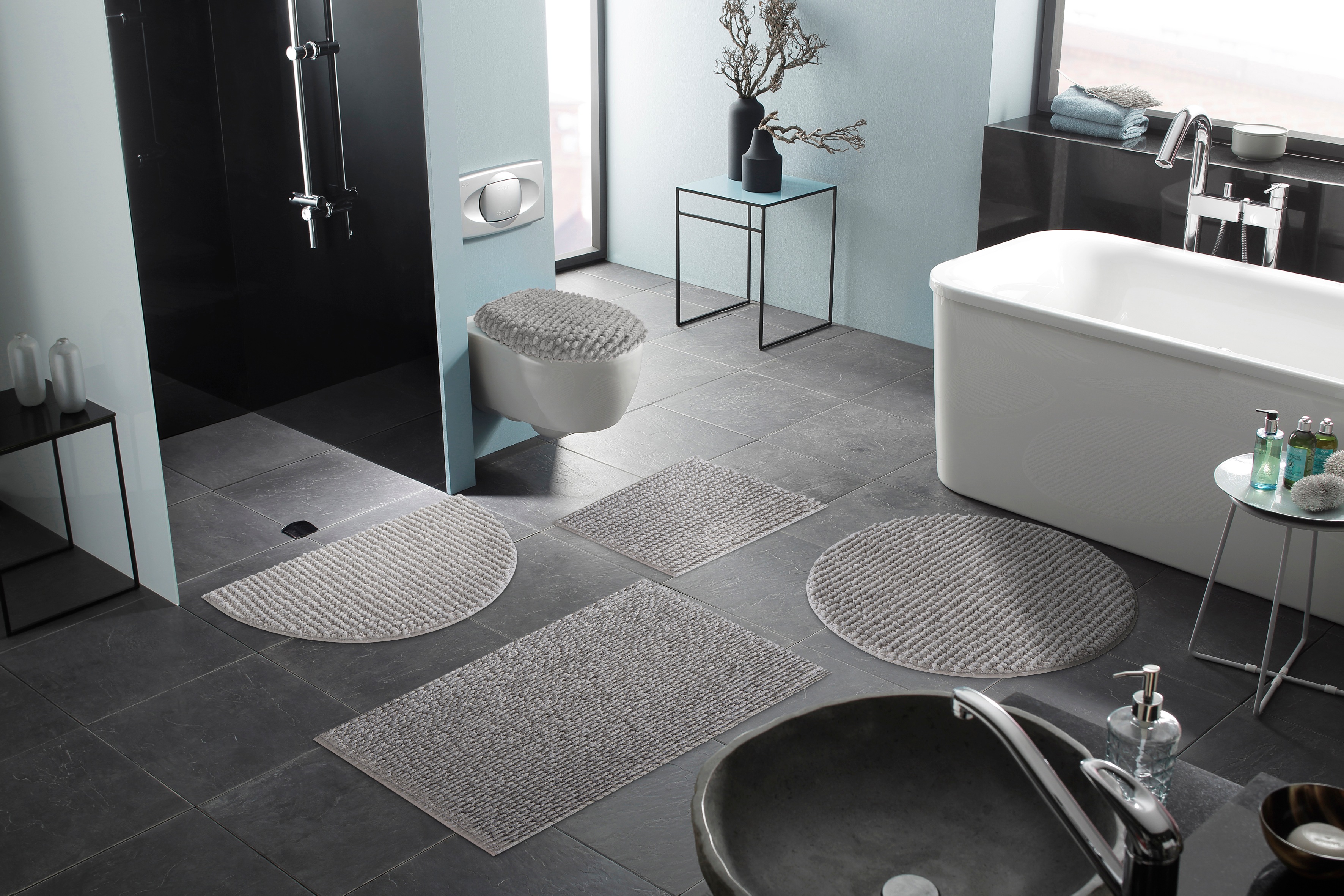 Thumbnail - my home Badematte "Renat, Badvorleger, Badezimmer Teppich, Scandi", fußbodenheizungsgeeignet-schnell trocknend-strapazie...