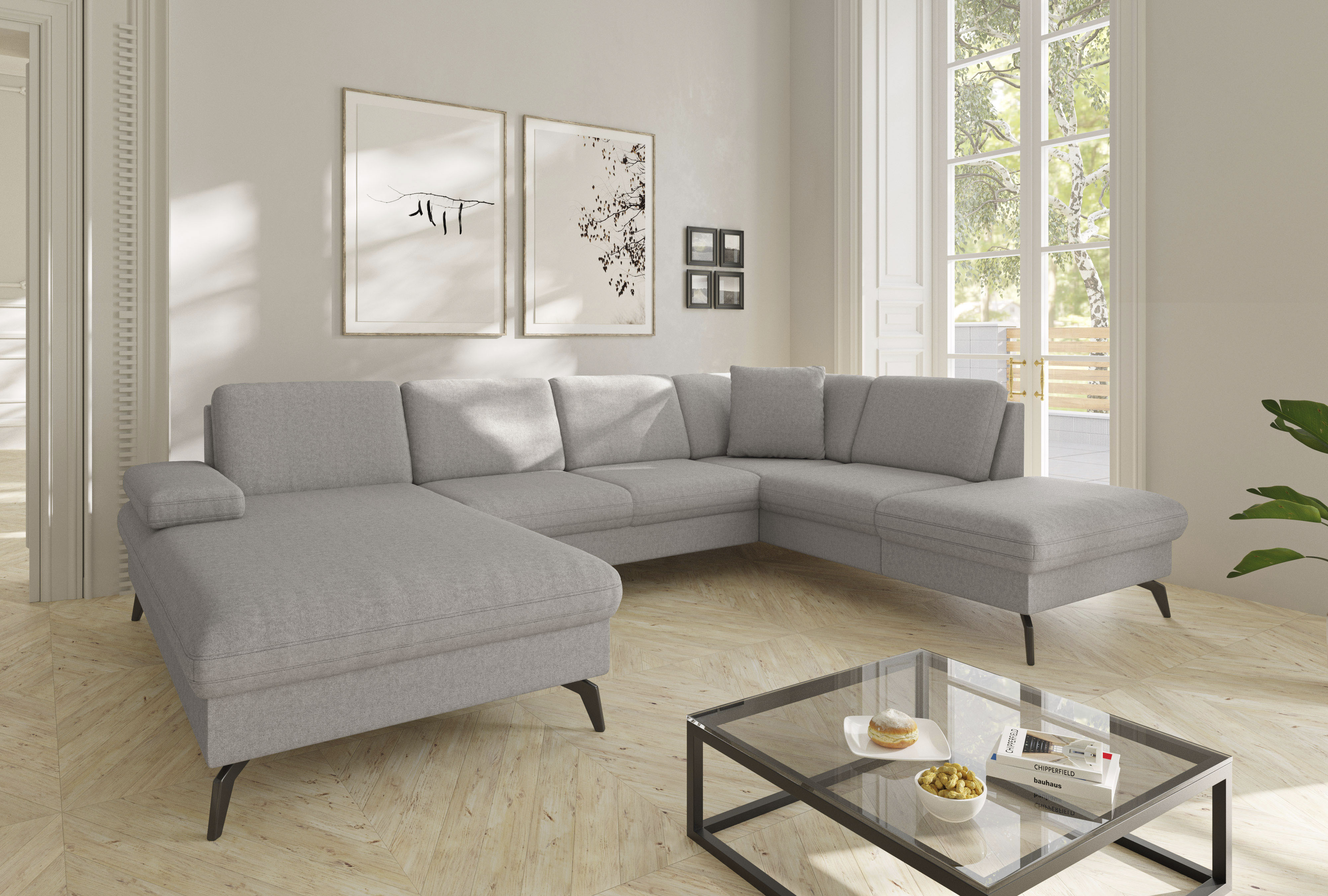sit&more Wohnlandschaft "Morris Jubi U-Form, B: 300 cm, Armteilverstellung" optional mit Bettfunktion, 1 Zierkissen, komfortable Sitzhöhe 44 cm