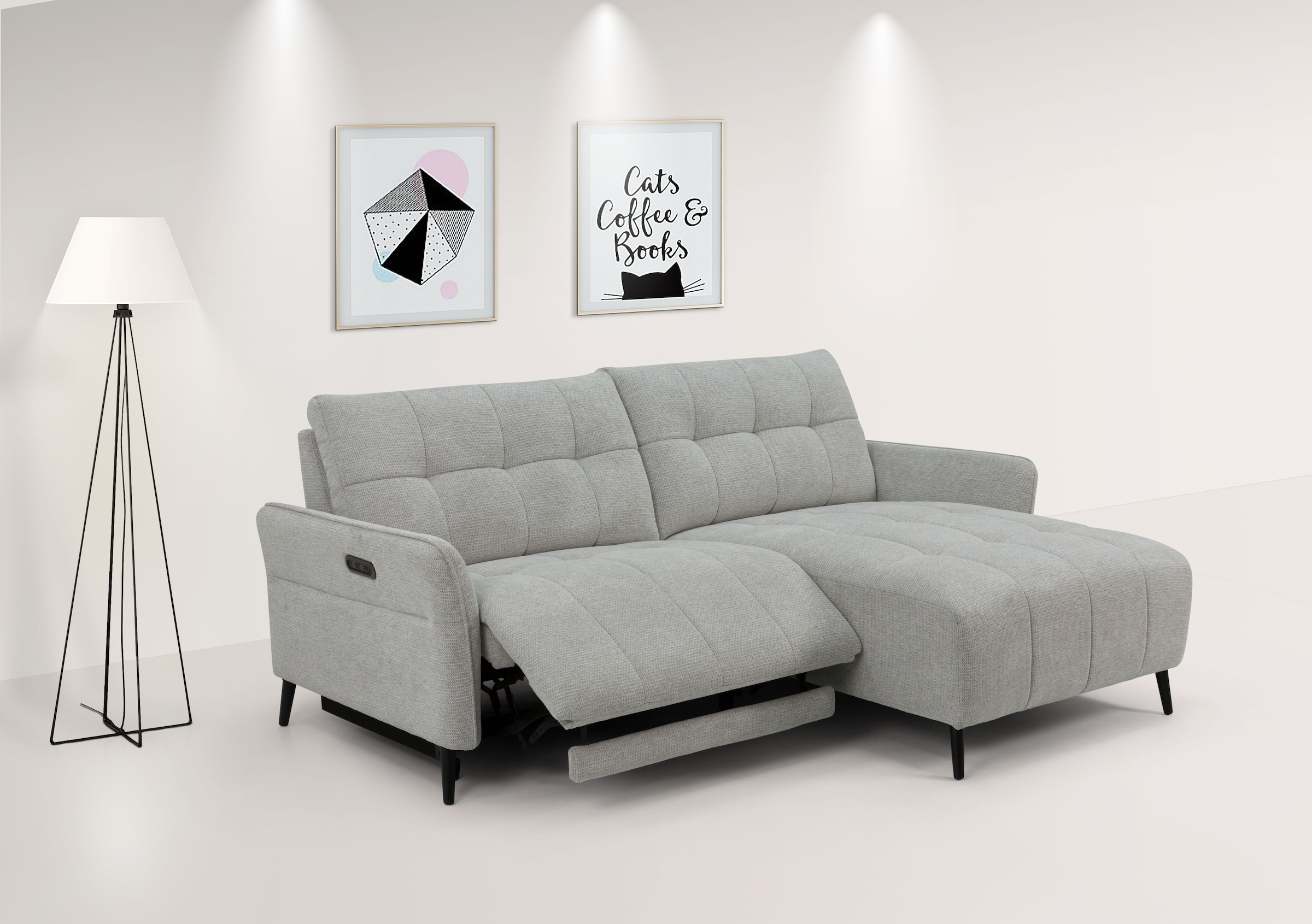 INOSIGN Ecksofa »DENIO 3-Sitzer, L-Form (Breite 209cm), elektr. Relaxfunktion, USB-A/C«, Liegefunktion durch Recliner, Federkernpolsterung