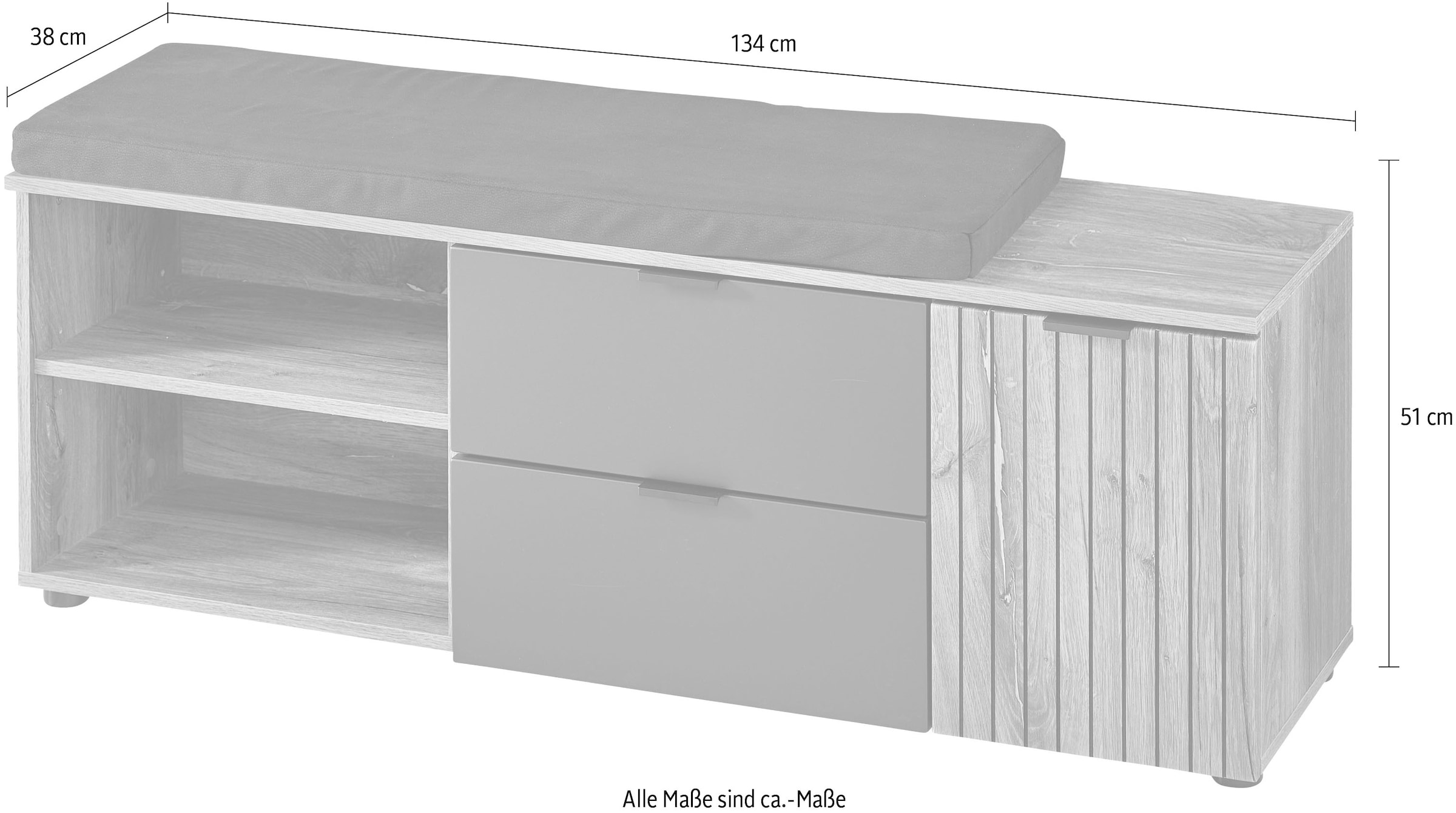 Innostyle Sitzbank »Line Schuhbank inkl. Sitzkissen, 134x51x38cm (B/H/T)«, (1 St.), 1 türig, 2 Schubkästen, Sitzkissen, Soft-Close, ABS-Schutzkanten