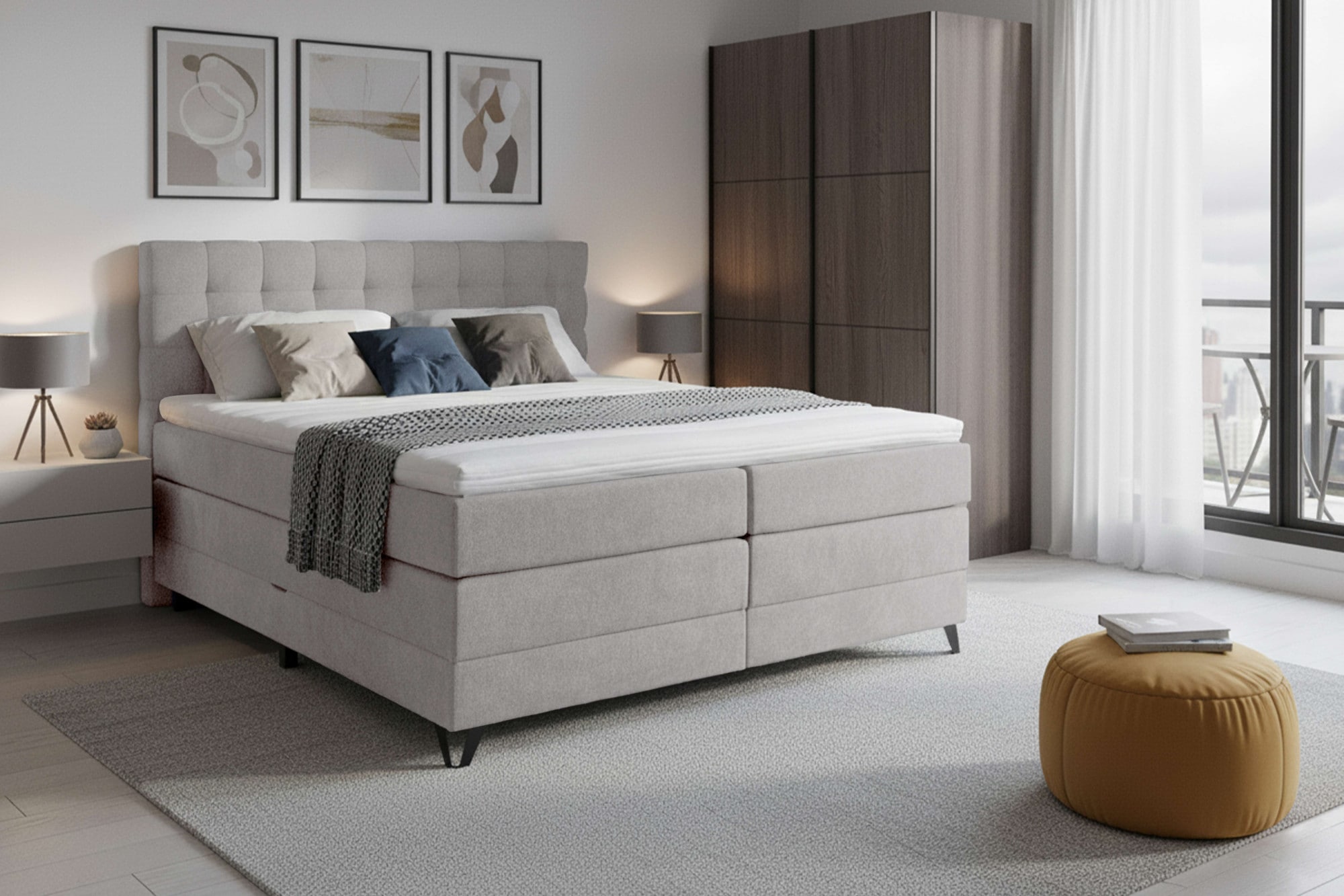 Home affaire Boxspringbett "Ilona, Doppelbett, Polsterbett, Federkernbett, Komforbett, 160, 180 cm" inkl. Topper, zwei Bettkästen, Taschen-Federkernmatratze, Härtegrad 3