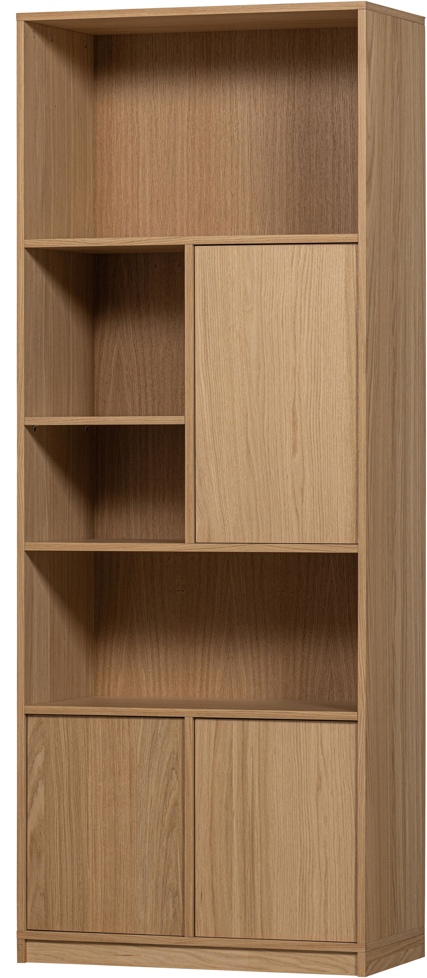 WOOOD Stauraumregal "Modulair mit Push-to-open und FSC Eichenfurnier B110 x T40 x H199 cm" Vielfältige Fächergrößen, Tragkraft 15 kg pro Einlegeboden