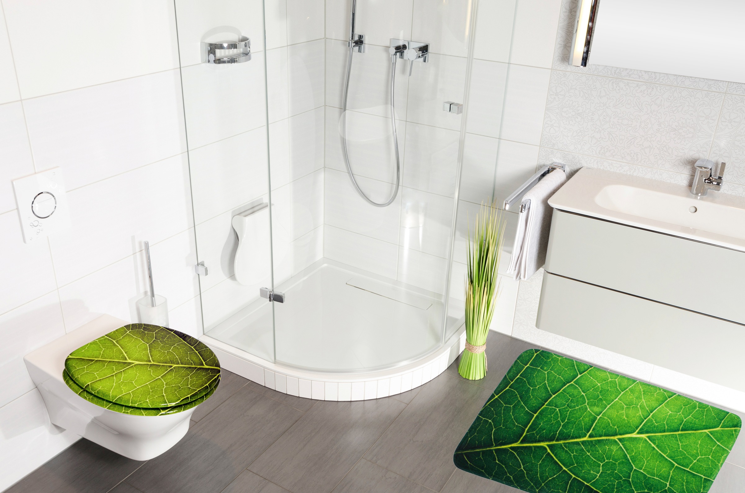 Sanilo Badaccessoire-Set "Blatt" bestehend aus WC-Sitz, Badteppich und Wasc günstig online kaufen