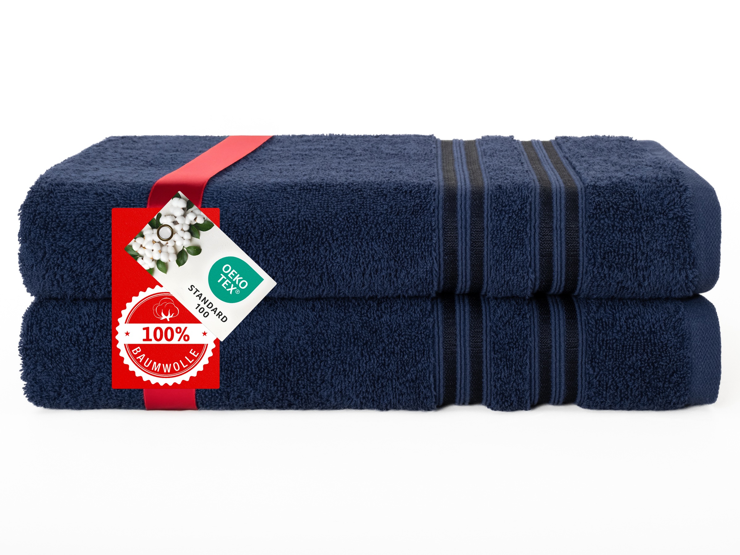 Thumbnail - HAMMETEX Duschtuch "2er Set Badetücher 70x140 cm, 100% Baumwolle, Weich & Saugstark" mit Bordüre, einfarbig, weich