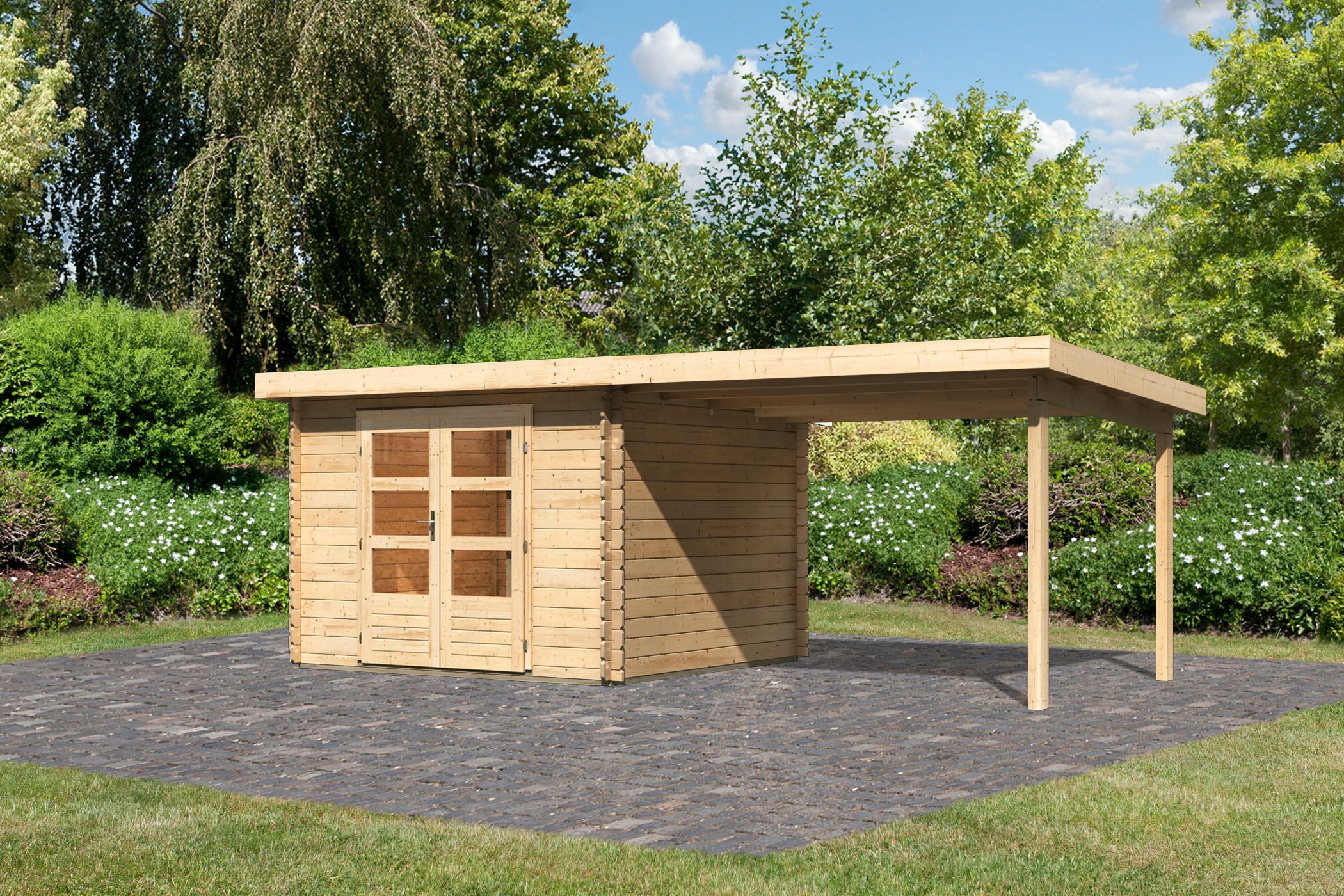 Karibu "Schloßsee 5" terragrau oder natur, mit Anbaudach günstig online kaufen