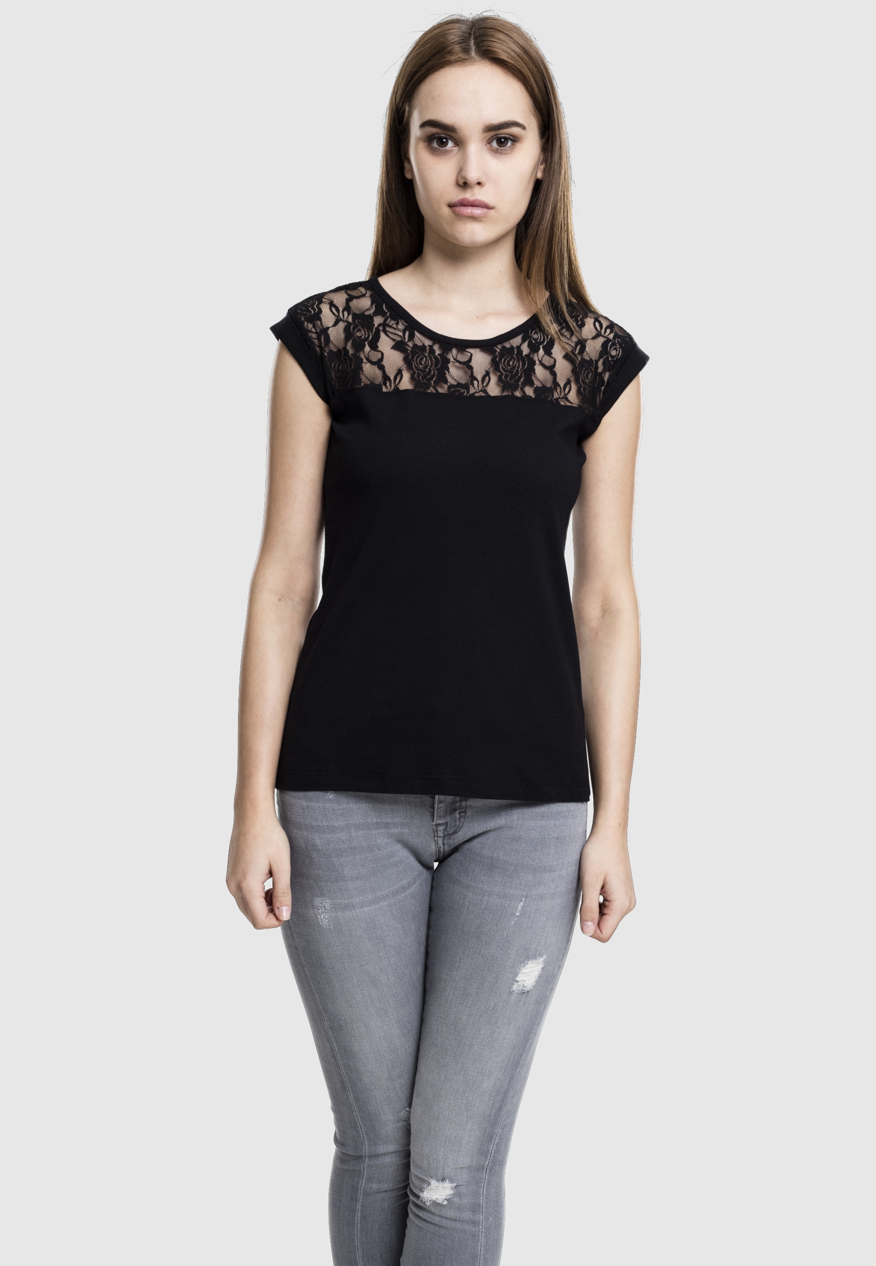 URBAN CLASSICS Kurzarmshirt »Urban Classics Damen Ladies Top Laces Tee« 1 Stk.