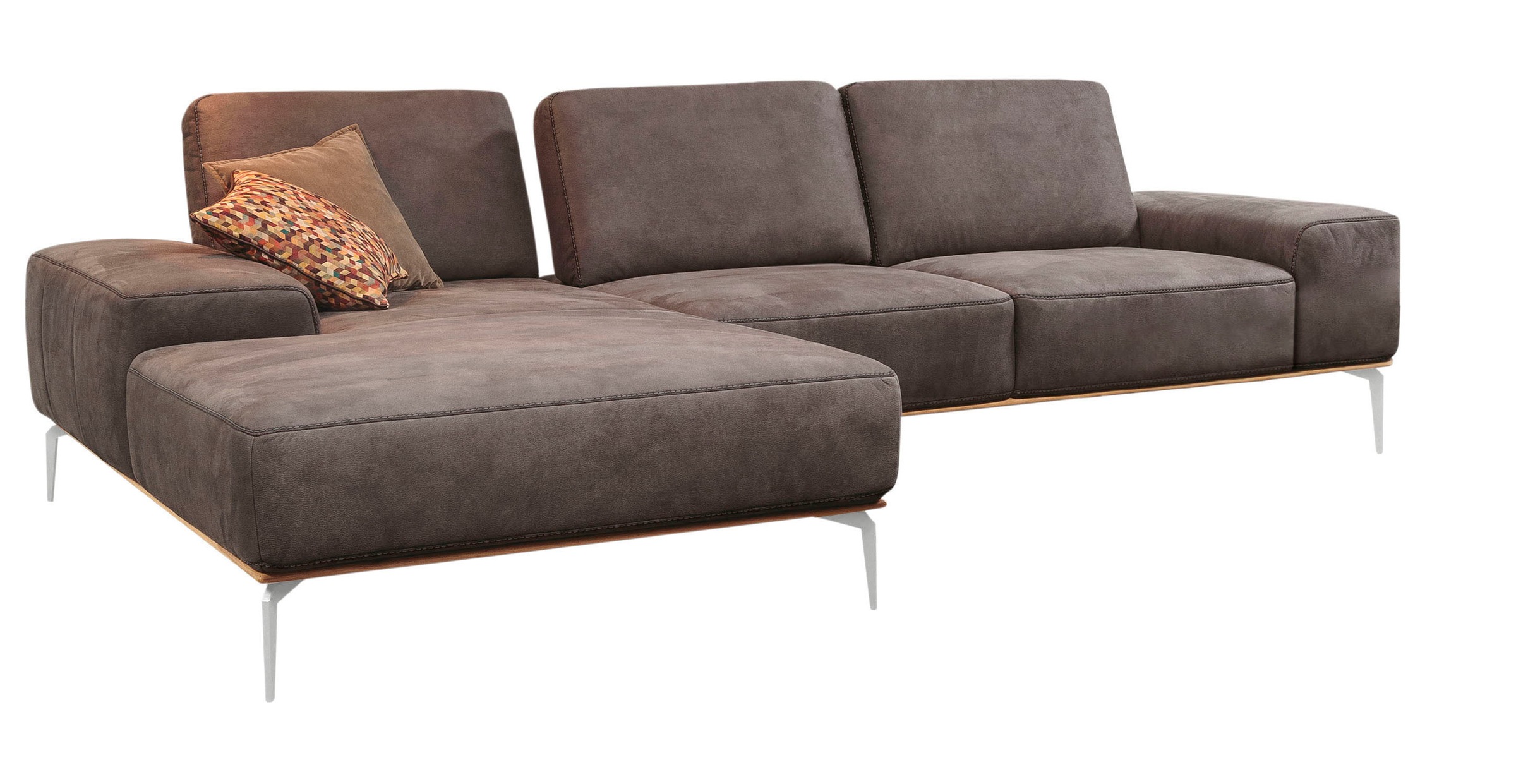 W.SCHILLIG Ecksofa "run, Designsofa mit tollem Sitzkomfort, bequem, L-Form" mit elegantem Holzsockel, Füße in Chrom glänzend, Breite 319 cm