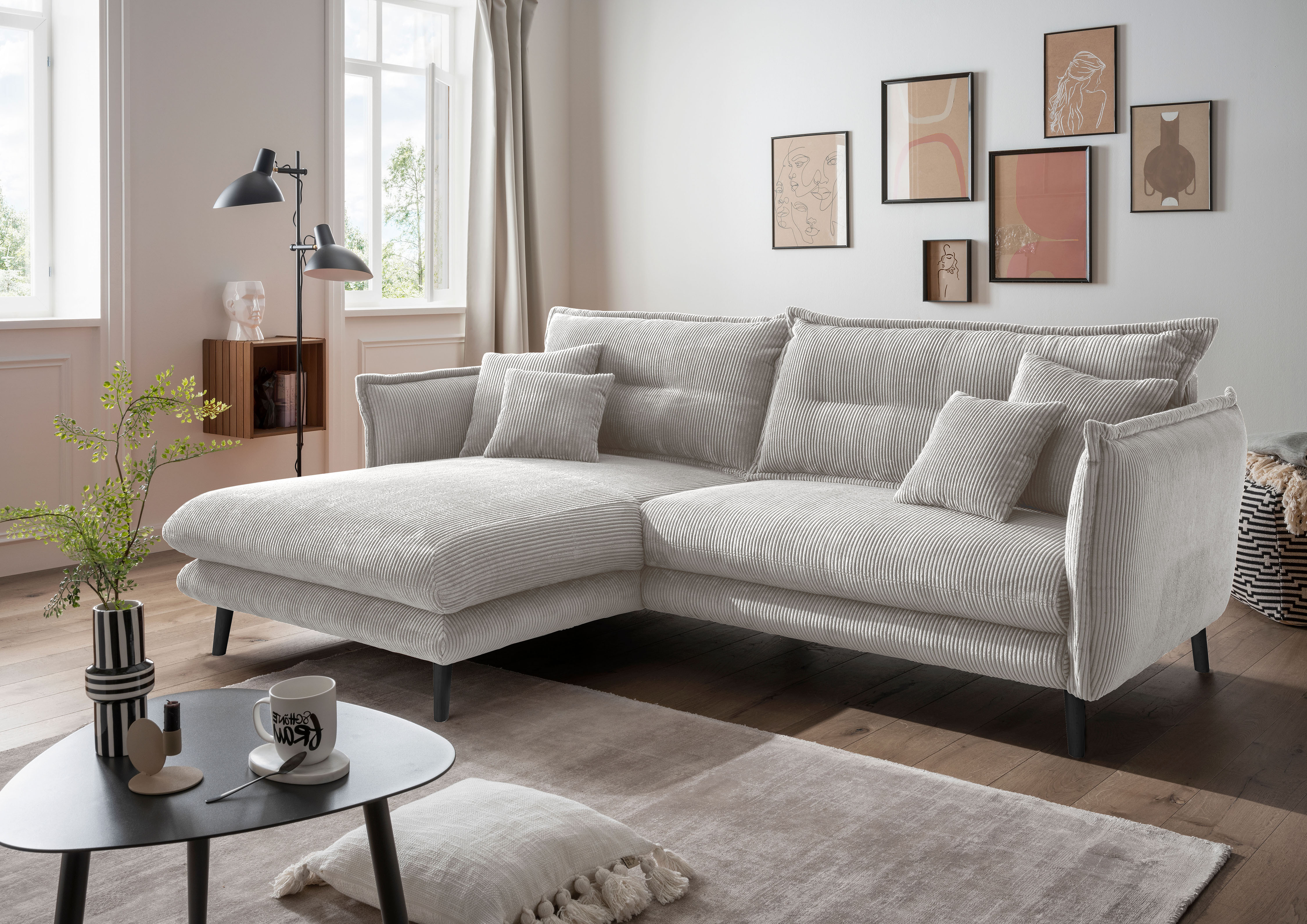 Home affaire Ecksofa "Levke, 255 x 180 cm, modern und bequem" Cord, L-Form, inkl. Rücken- und Zierkissen