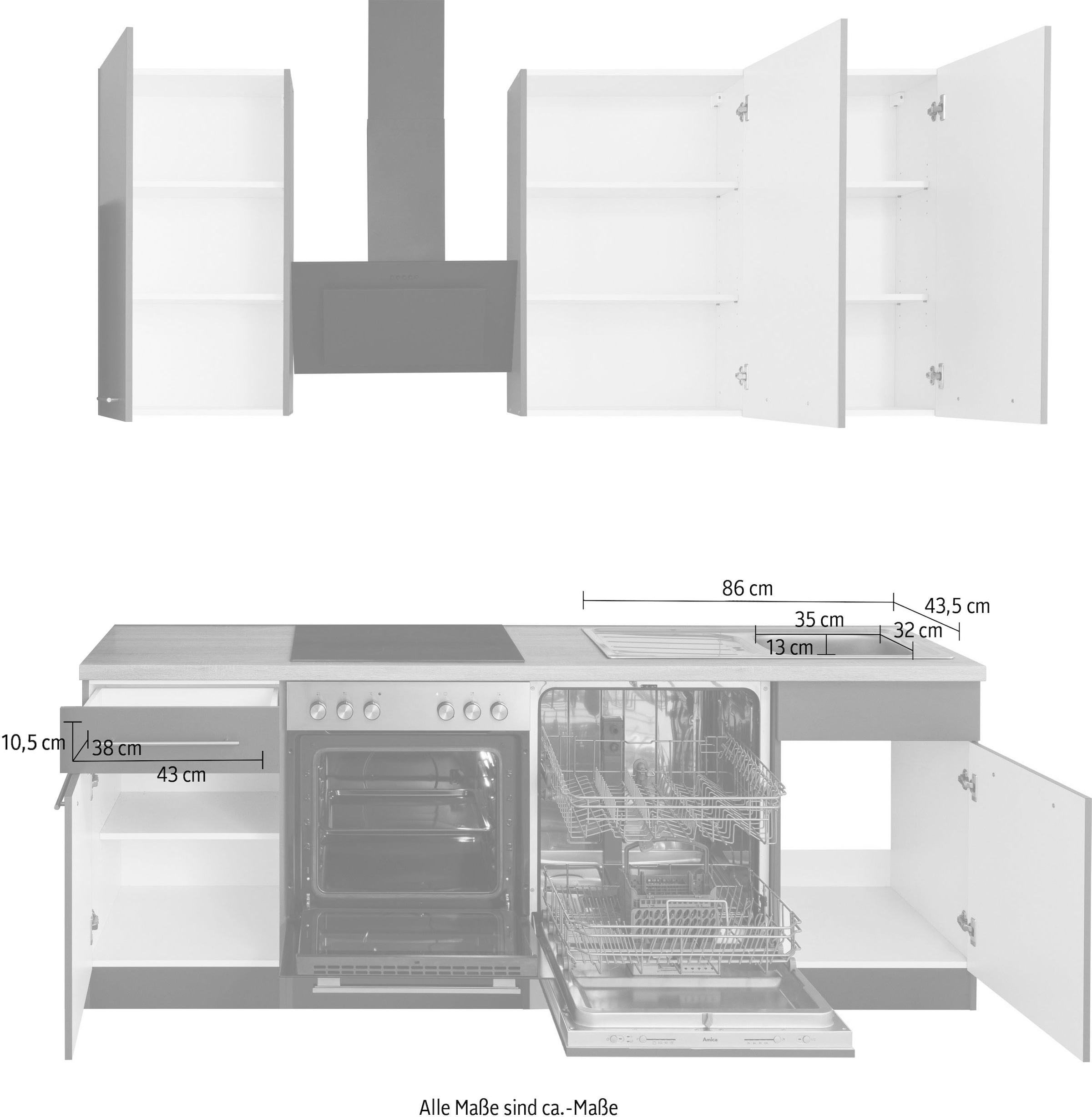 wiho Küchen Küchenzeile »Unna«, mit E-Geräten, Breite 220 cm