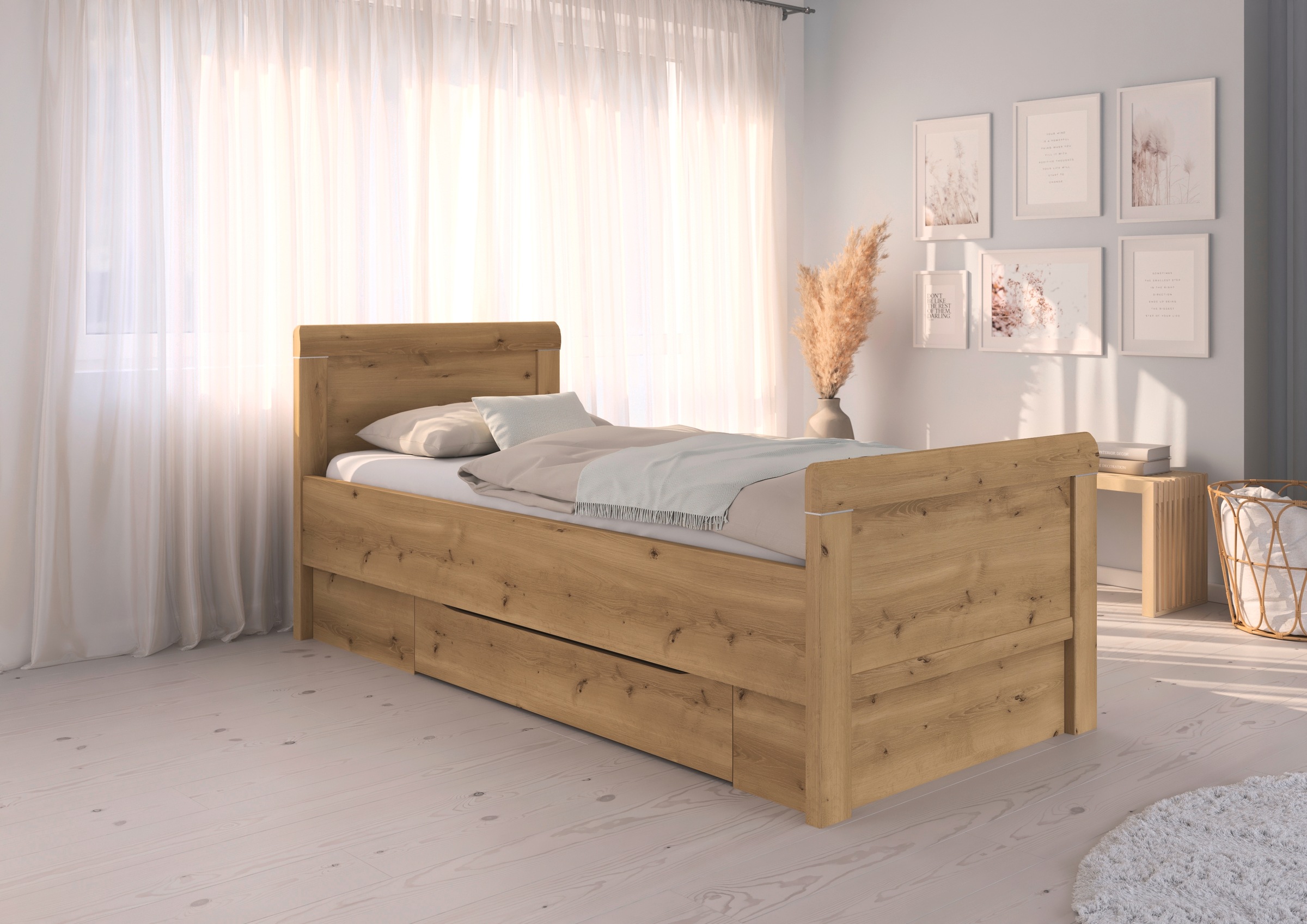 rauch Stauraumbett »Bett Einzelbett Stollenbett Bettkästen EVELYN«, in Komforthöhe mit Holzkopfteil sowie Schubladen MADE IN GERMANY