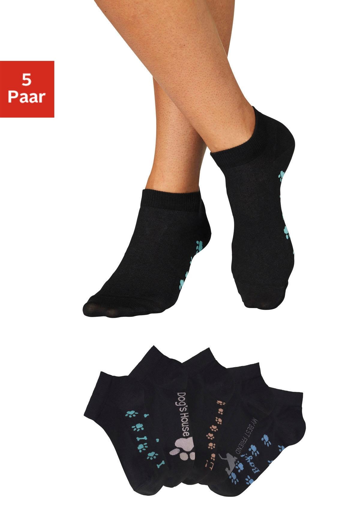 Arizona Sneakersocken "Damensocken Motivsocken" Packung, 5 Stk. tlg. mit süßem Pfotendesign unter der Sohle