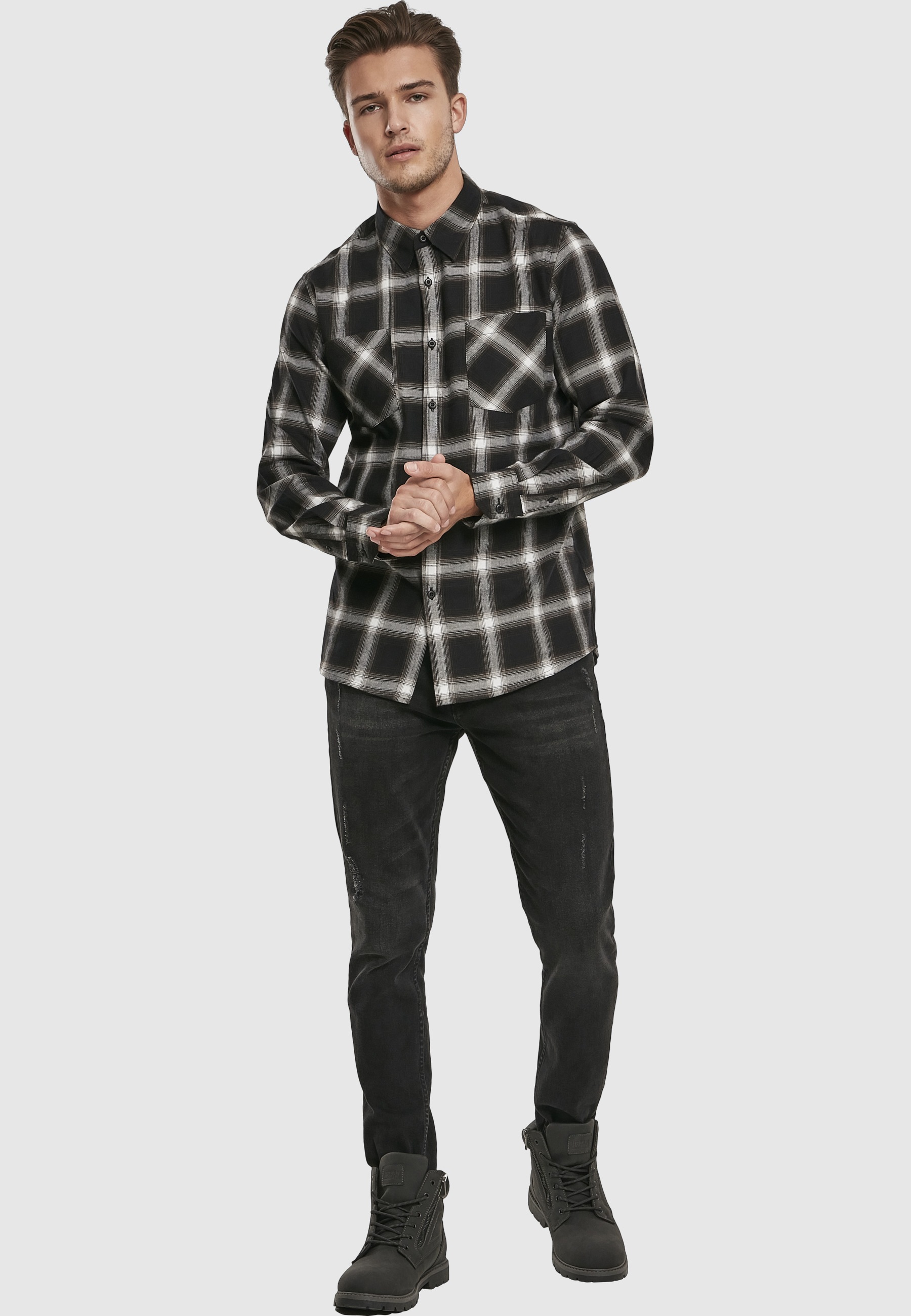 URBAN CLASSICS Kurzarmshirt »Urban Classics Herren Checked Flanell Shirt 6« 1 Stk.