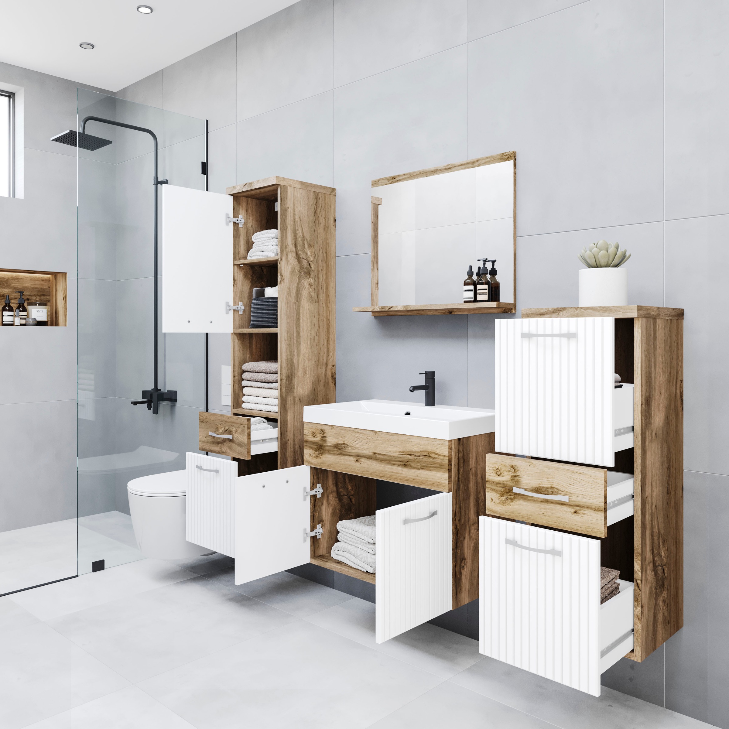 Thumbnail - welltime Badmöbel-Set "ELDA" Komplett-Set, 5 Stk. tlg.