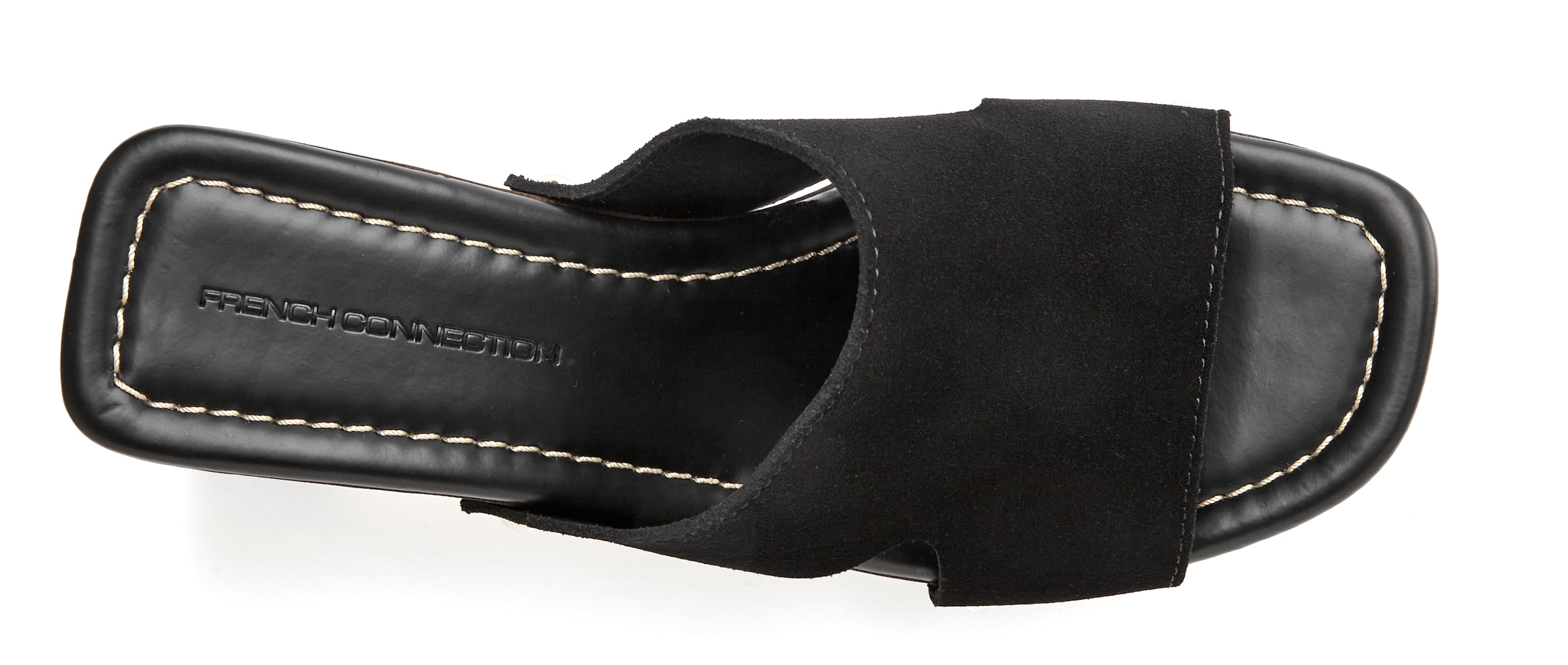 French Connection Pantolette, Mule, Sandale, offener Schuh aus Leder mit Blockabsatz