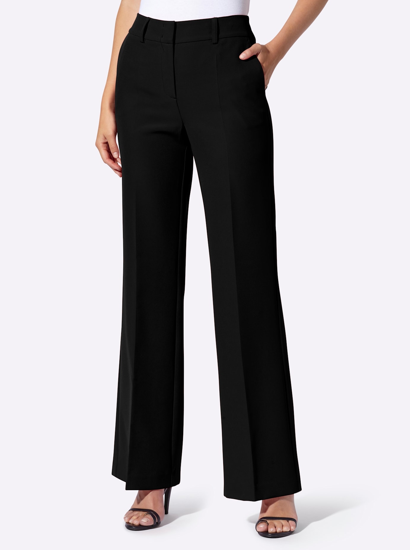 Marlene-Hose HEINE, Damen, Gr. 46, Normalgrößen, schwarz, 94% Polyester, 6% Elasthan, unifarben, Hosen