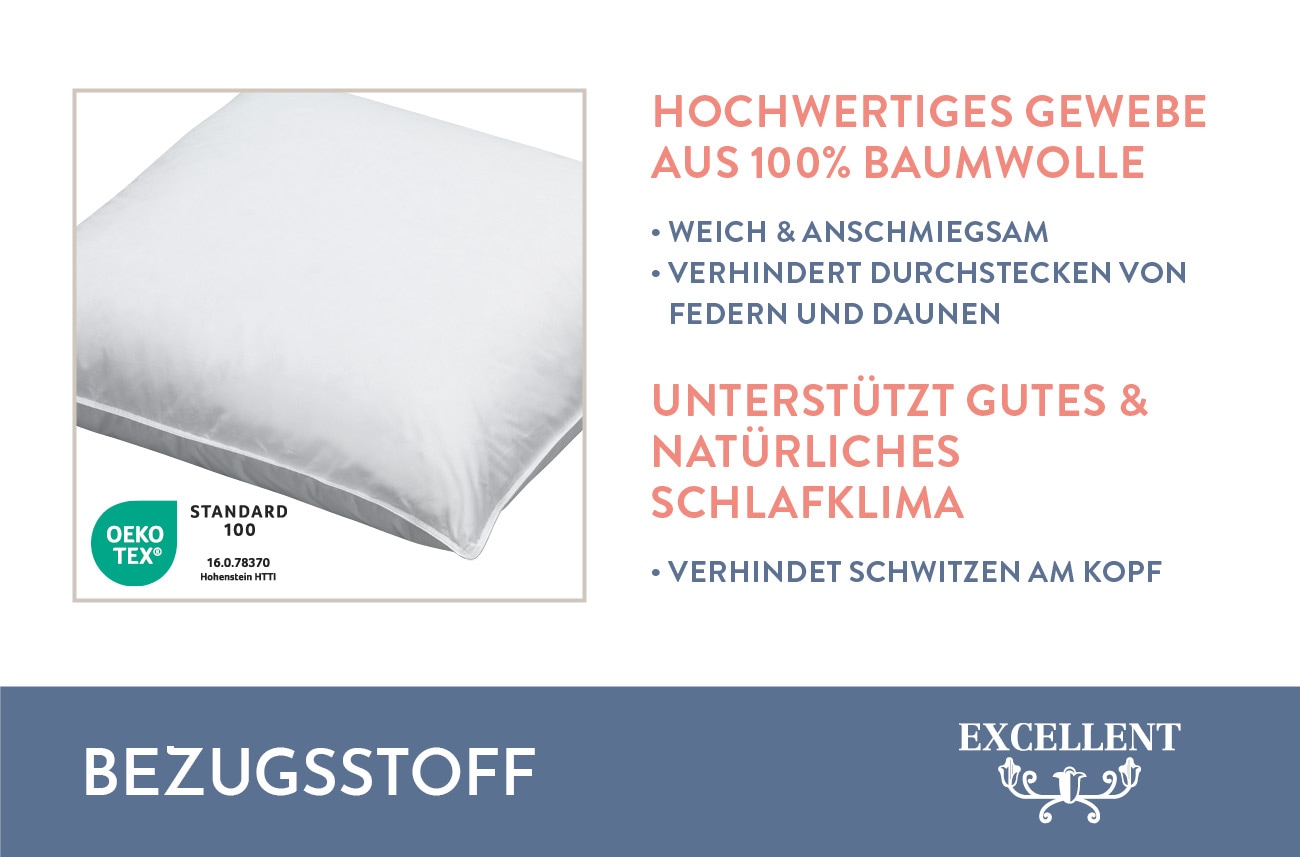 Excellent 3-Kammer-Kopfkissen »Venedig Kissen erhältlich im Einzel- oder Doppelpack!«, Füllung: 60% Daunen Außenkammer, Bezug: 100% Baumwolle, hergestellt in Deutschland, allergikerfreundlich.