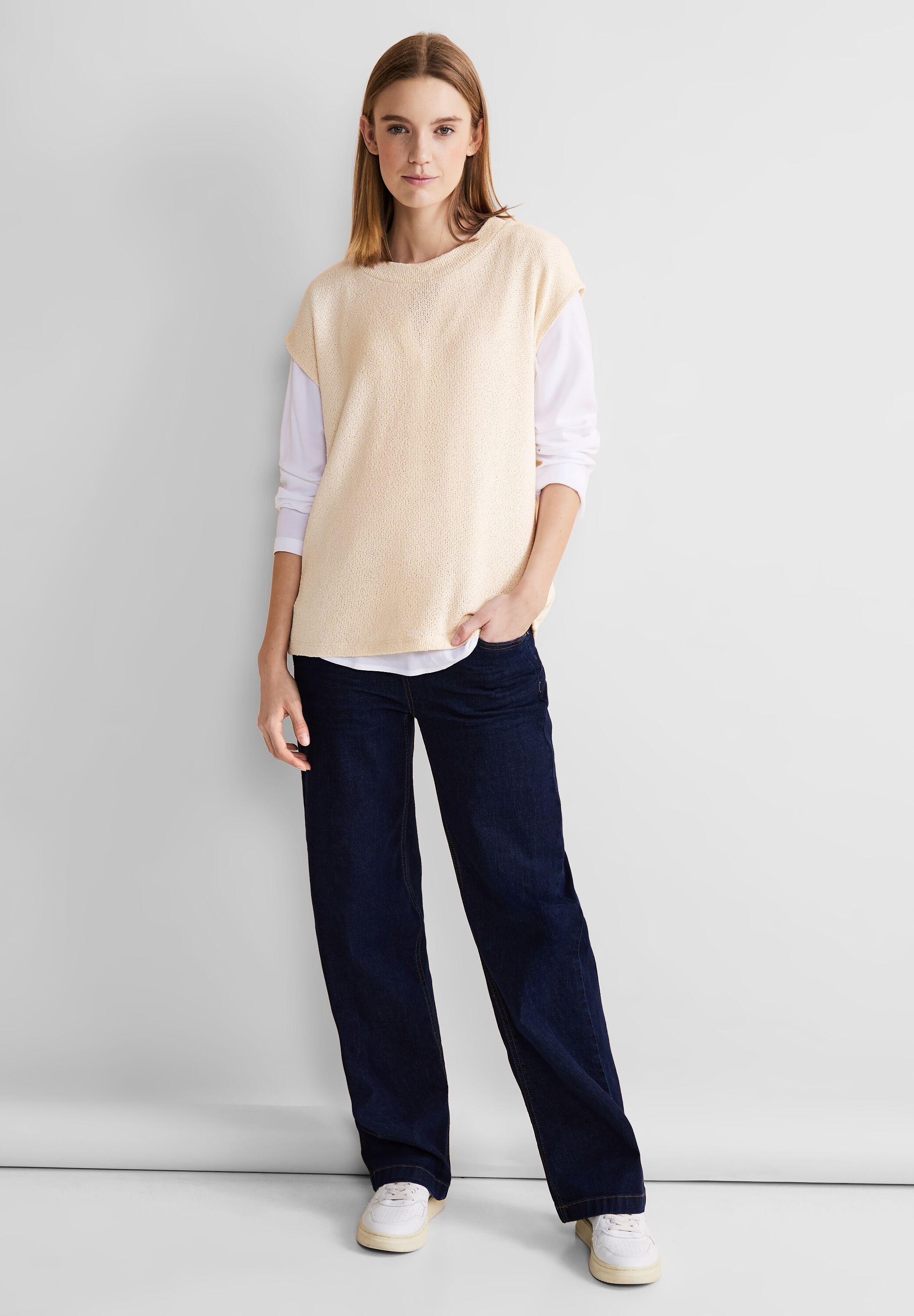 STREET ONE Kurzarmpullover, aus softem Materialmix